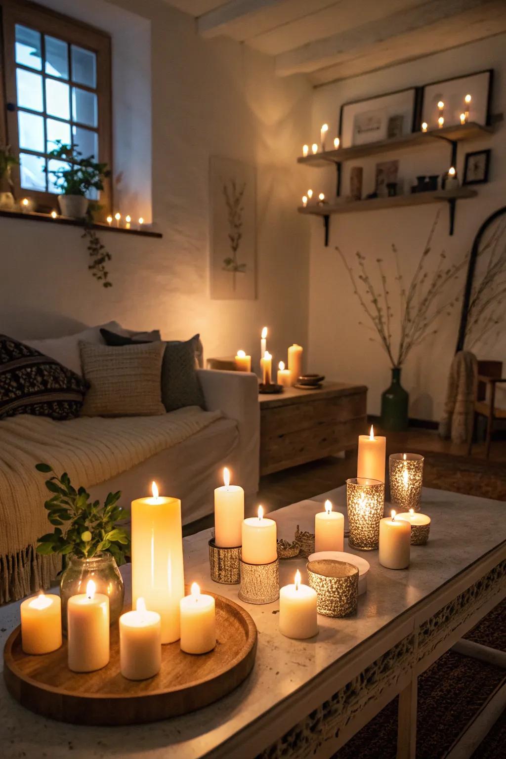 Candlelight bestows a toasty and alluring atmosphere.
