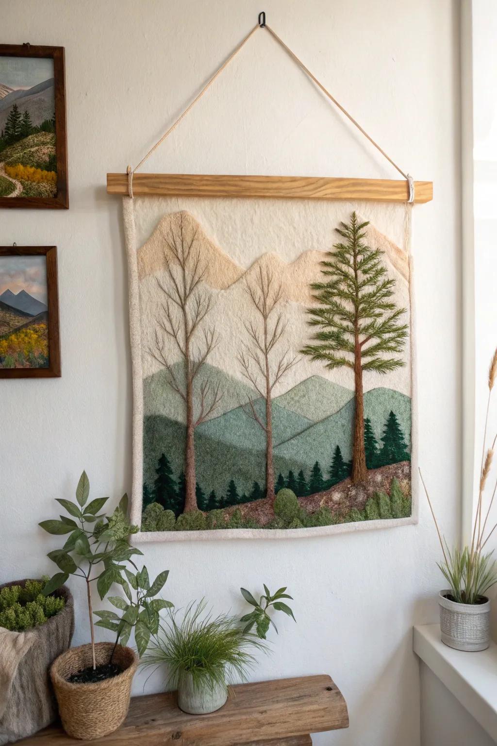 Transform your space with the tranquil charm of nature-inspired wet felted wall art. 🌿 #ScandinavianDesign #BohoChic