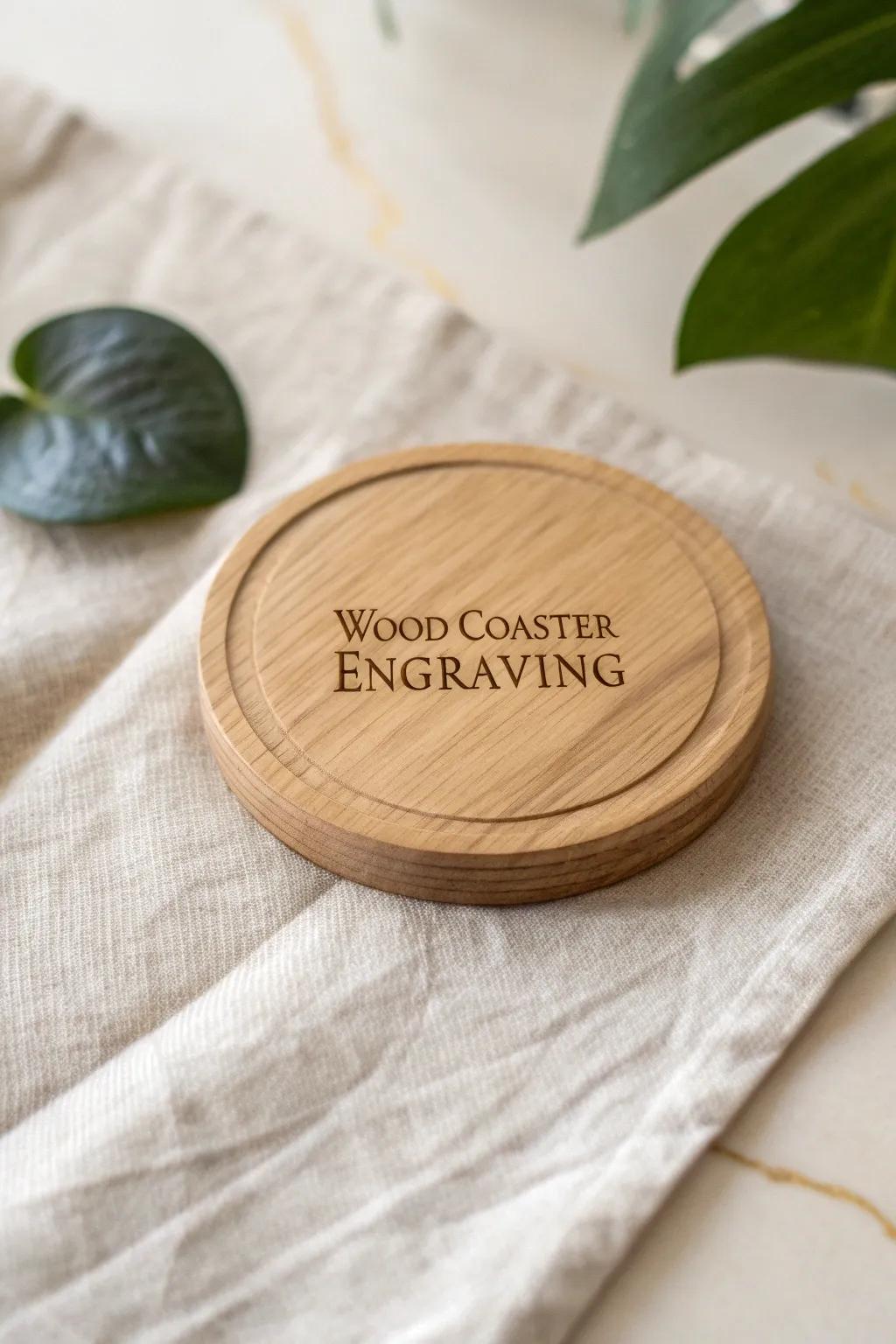 Enhance your living area with bespoke engraved wood mats, perfectly combining simplicity and personalized appeal.