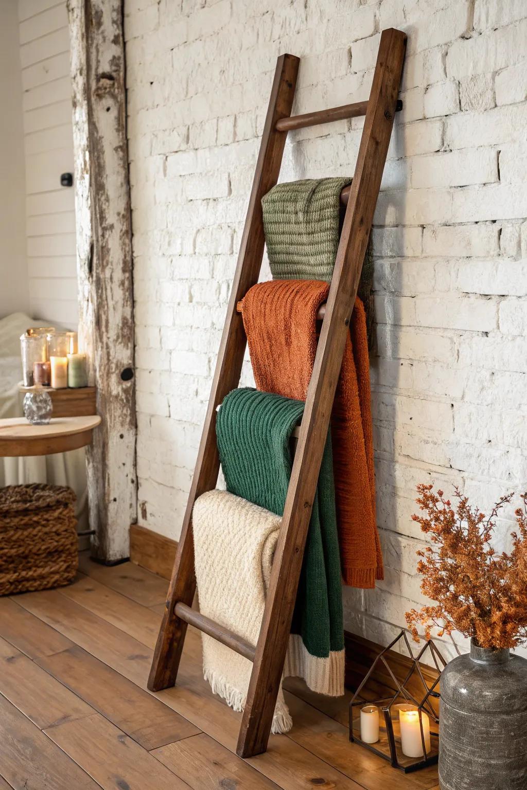 Enhance your space with a homespun throw ladder—blending style with practicality.
