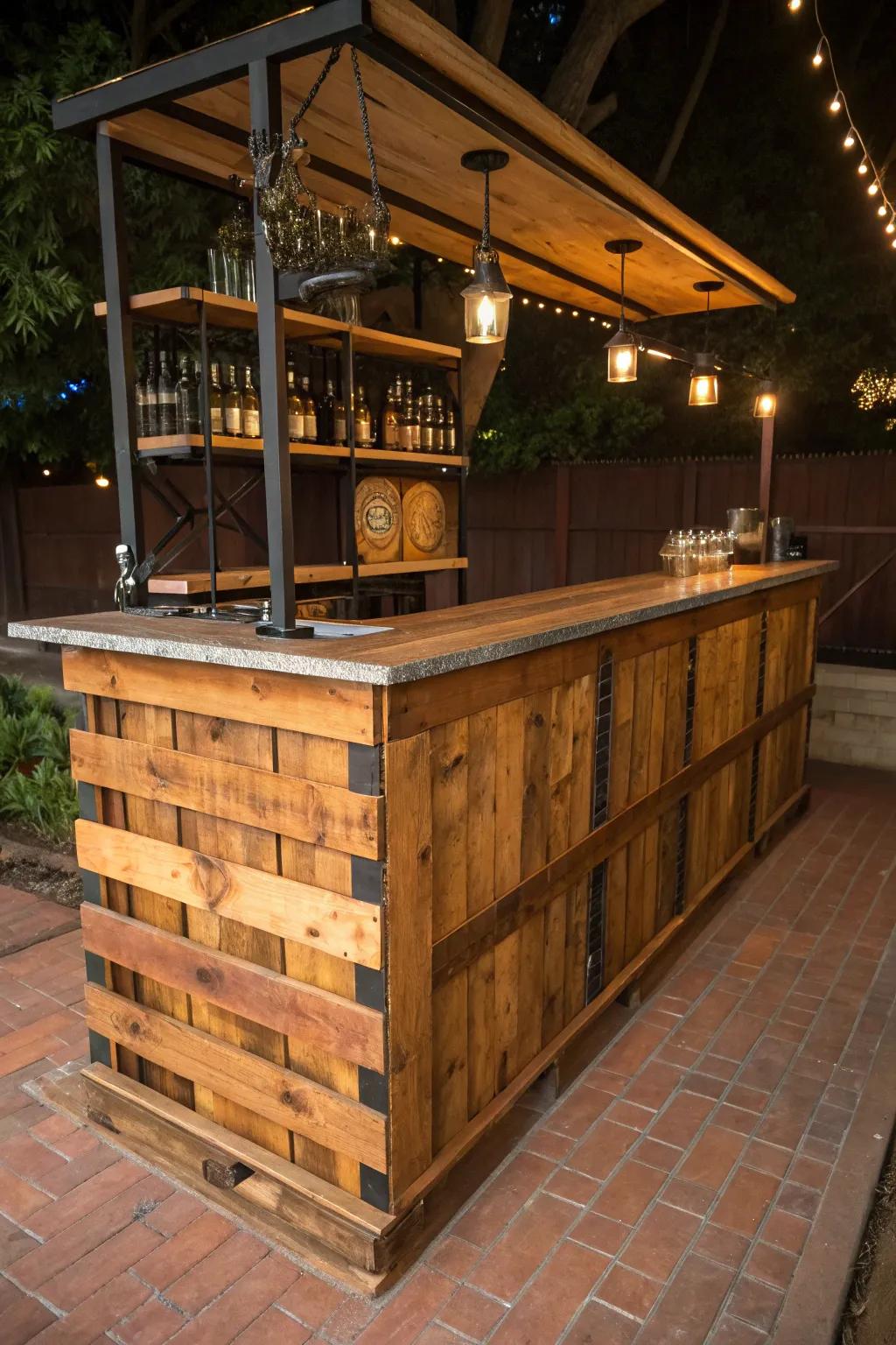 Revamp your yard into a social oasis with this artisanal pallet bar—where country magnetism encounters present-day elegance.