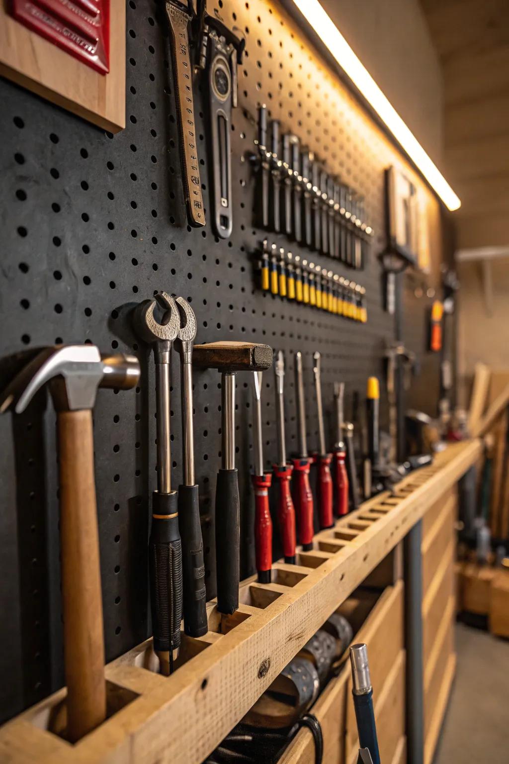 Transform your area using a tool-hanging board: where neatness meets artistry.