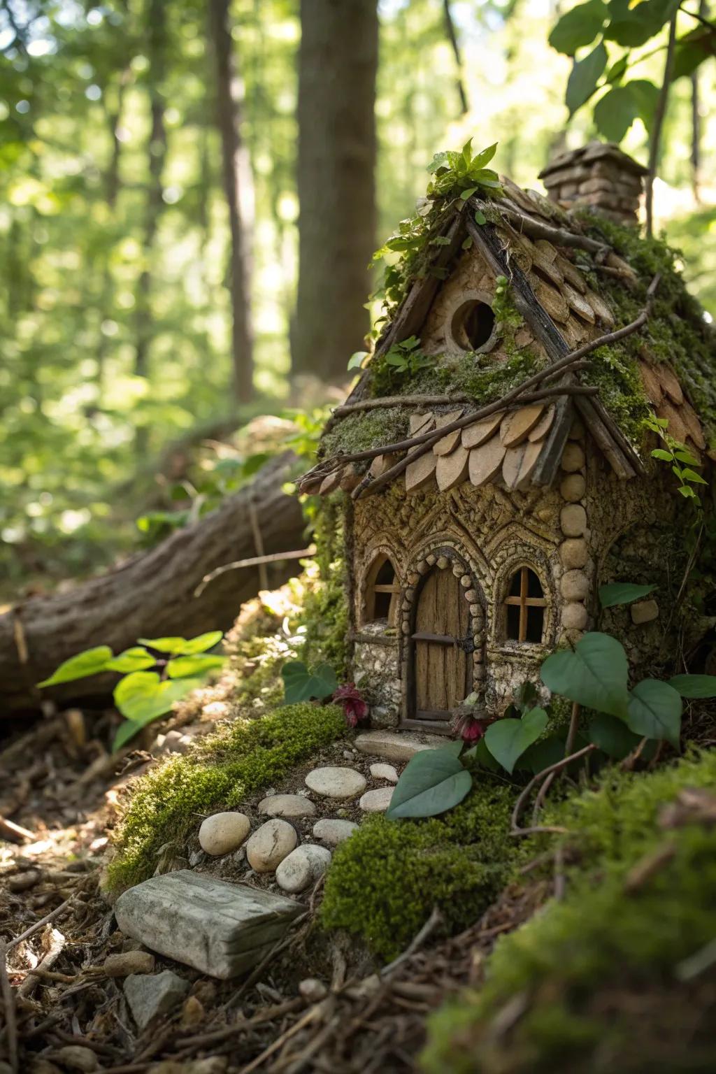 Step into a realm of enchantment with this charming pixie dwelling, crafted using nature's finest components.