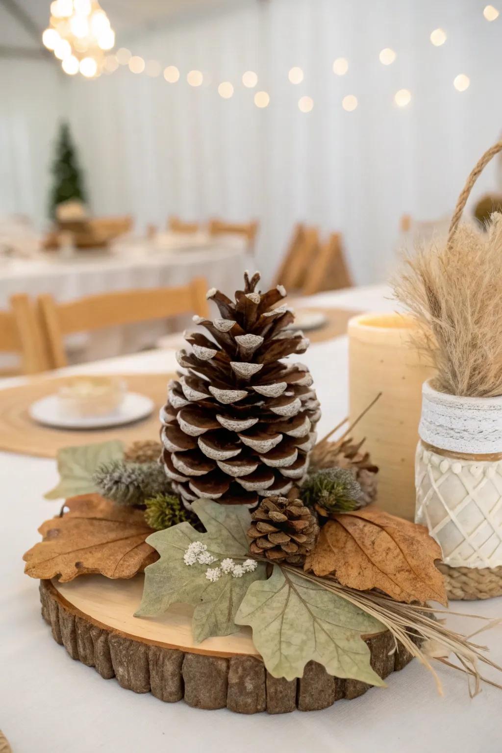 Welcome nature's allure with this minimalist seasonal centerpiece, flawless for a cozy baby shower.