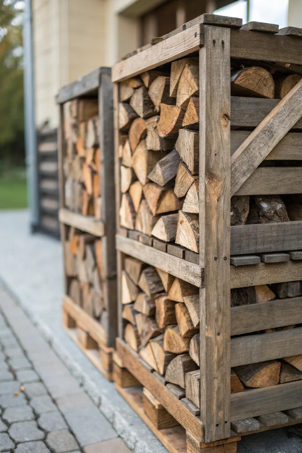 Transform your space with this elegant, expandable pallet firewood rack that marries functionality and craftsmanship.