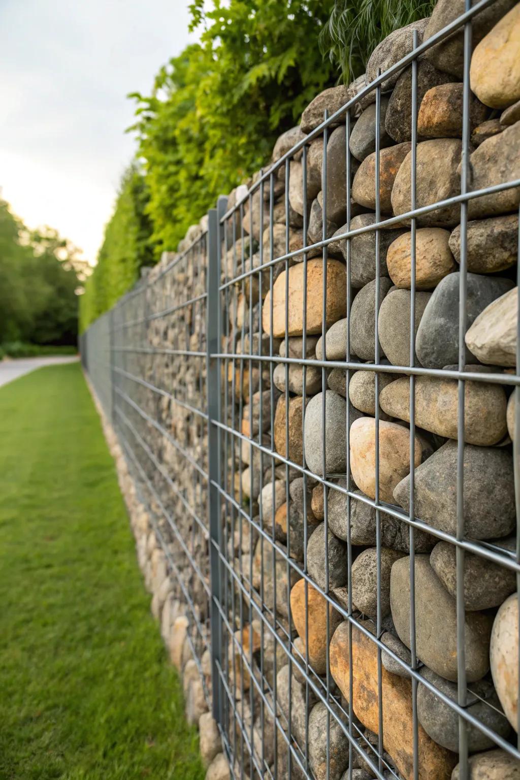 Elevate your outdoor setting with the timeless beauty of a gabion wall, where craftsmanship harmonizes with nature.