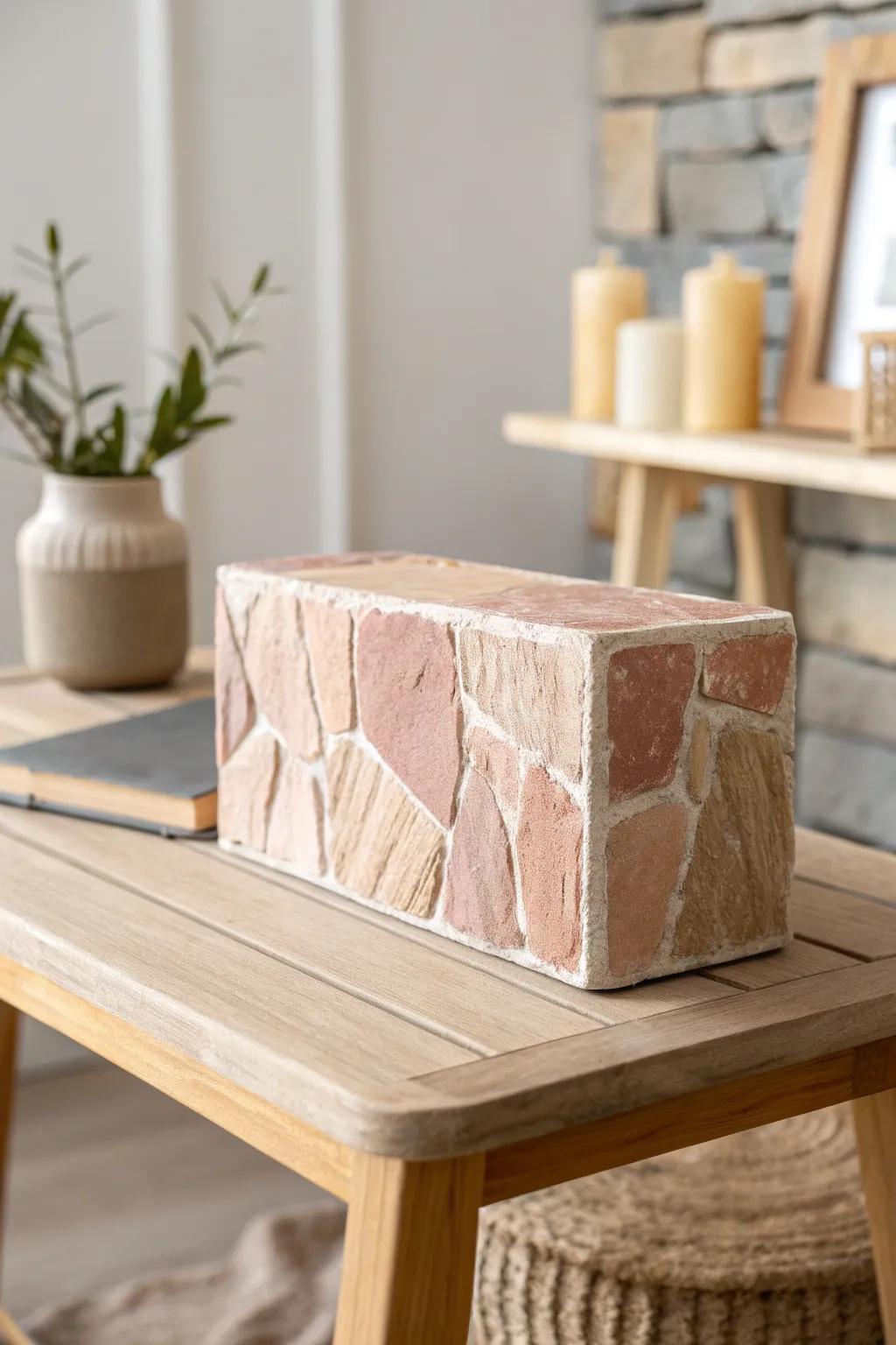 Transform ordinary bricks into exquisite faux stone accents for a chic patio touch.