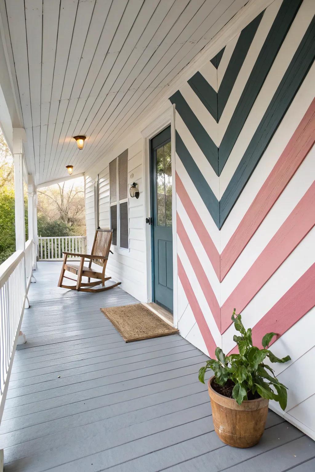 Elevate your porch with striking oblique borders for a modern, minimalist appearance.