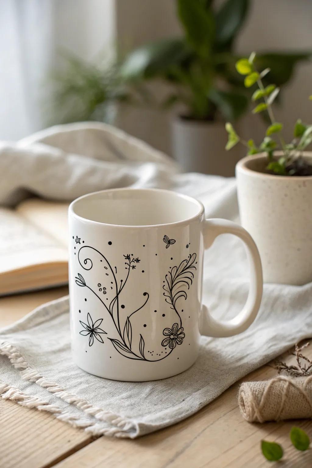 Add a personal touch to your mornings with a custom doodle mug that blends creativity with Scandinavian simplicity.