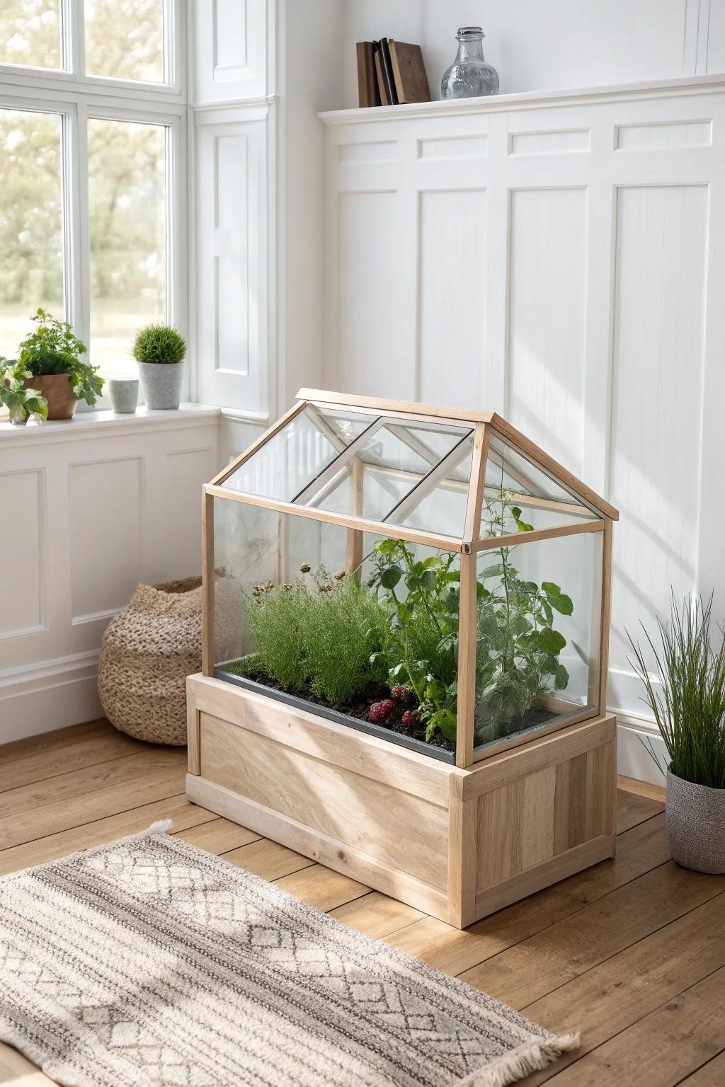 Extend the growing season with a chic greenhouse-inspired planter box, perfect for your minimalist sanctuary.