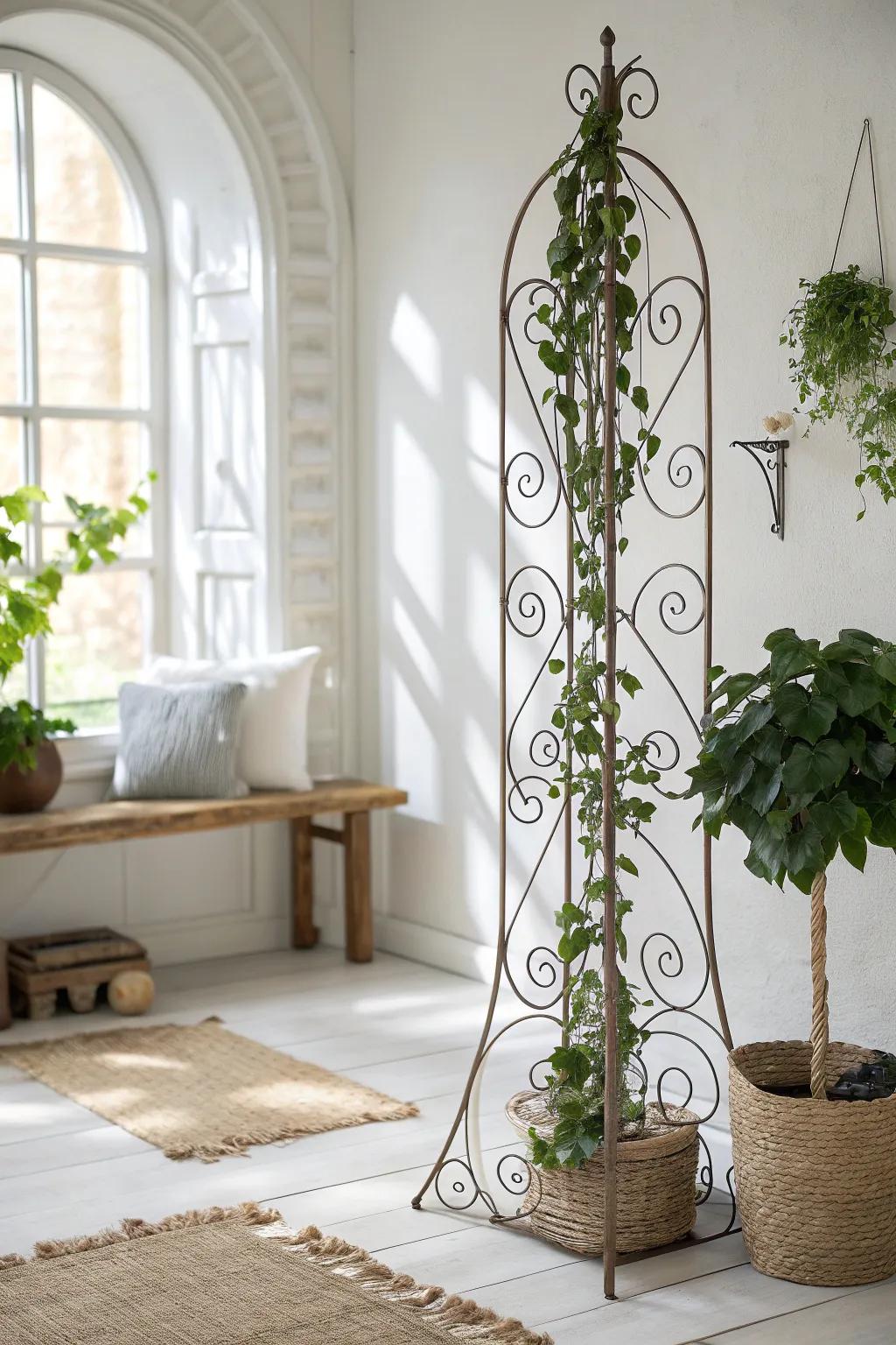 Transform your space with an enchanting wire trellis that doubles as a masterpiece.