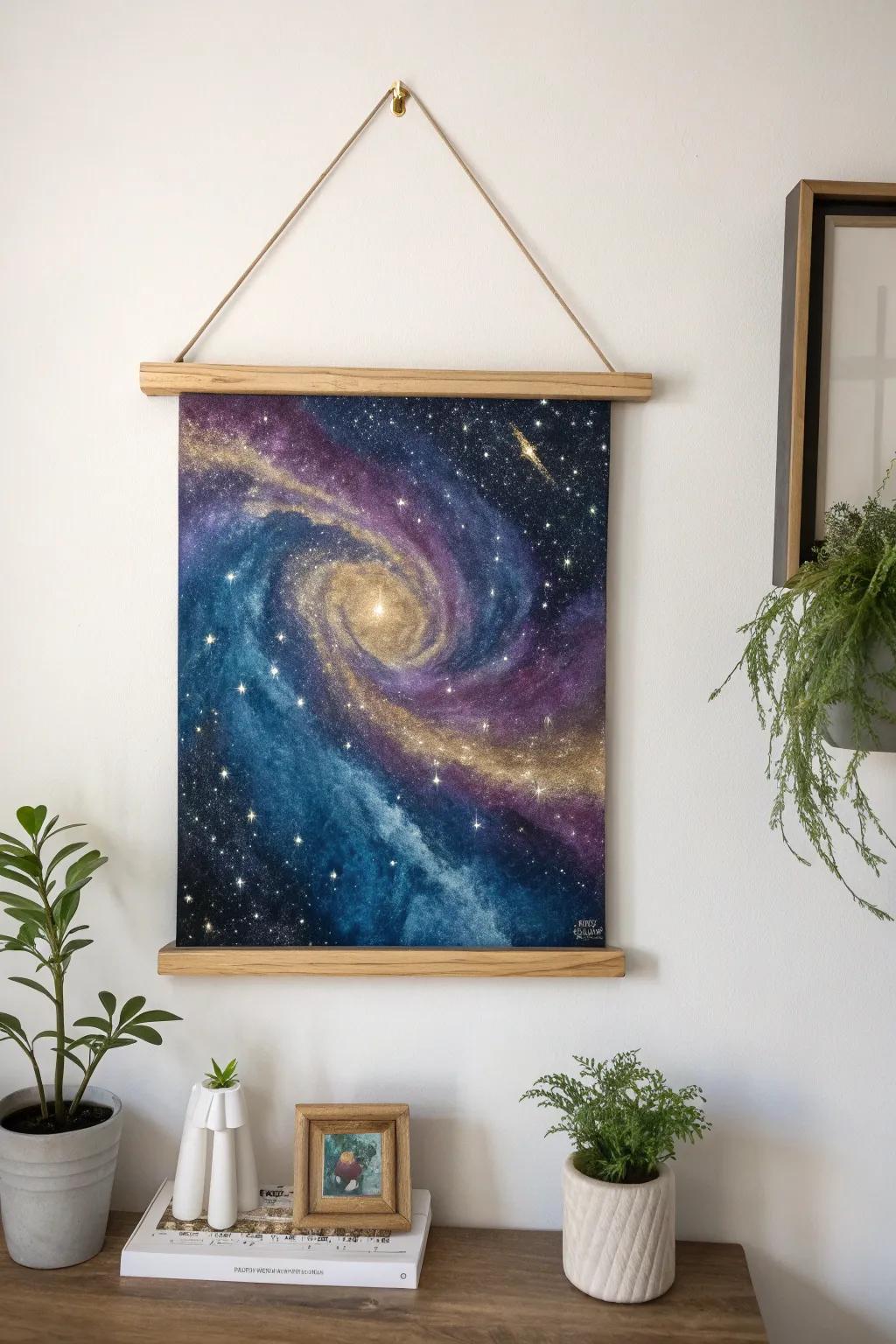 Embark on a galactic escape with this stunning galaxy painting—a flawless combination of simplicity and cosmic wonder.