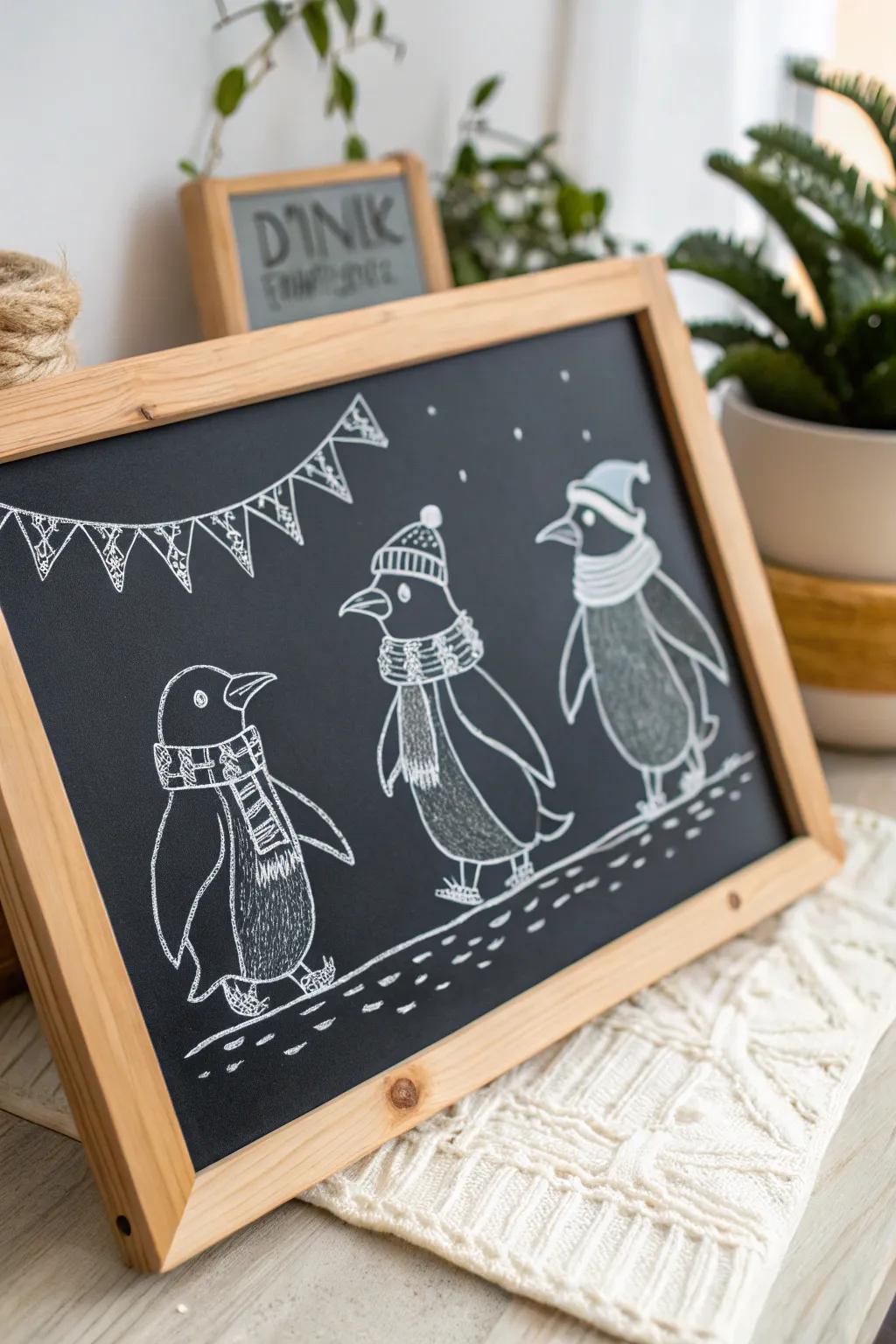 Parade into winter exuberance through a delightful parade of waddlebirds upon your drawing board!