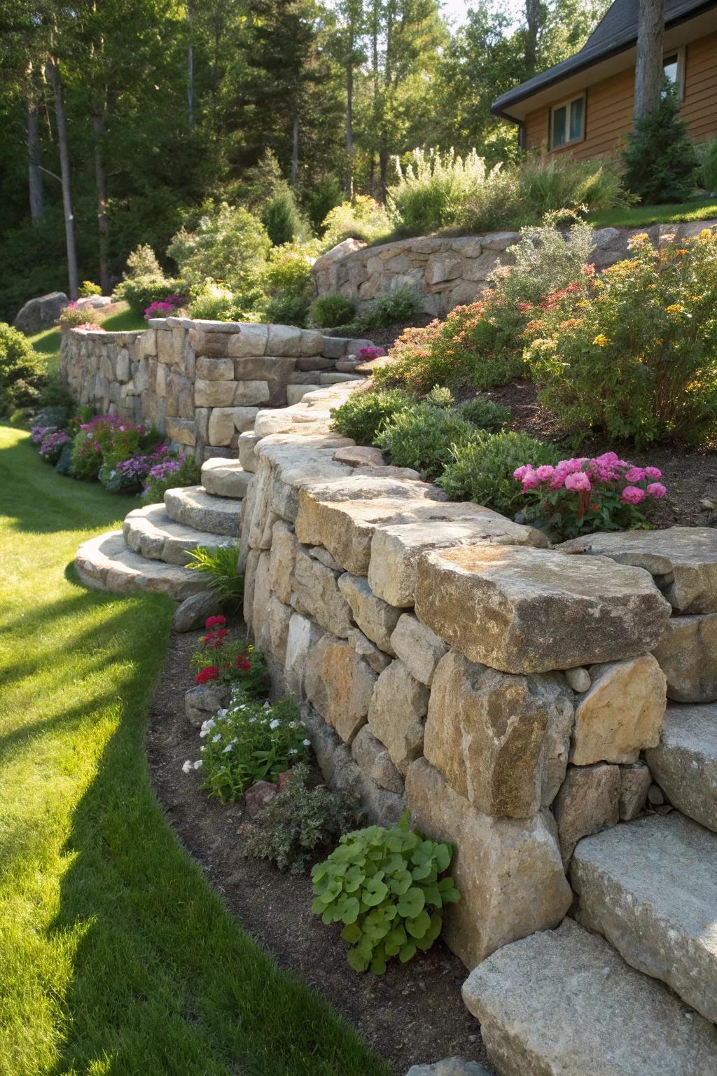 Transform your outdoor space with the timeless beauty and practicality of a stone backing structure.