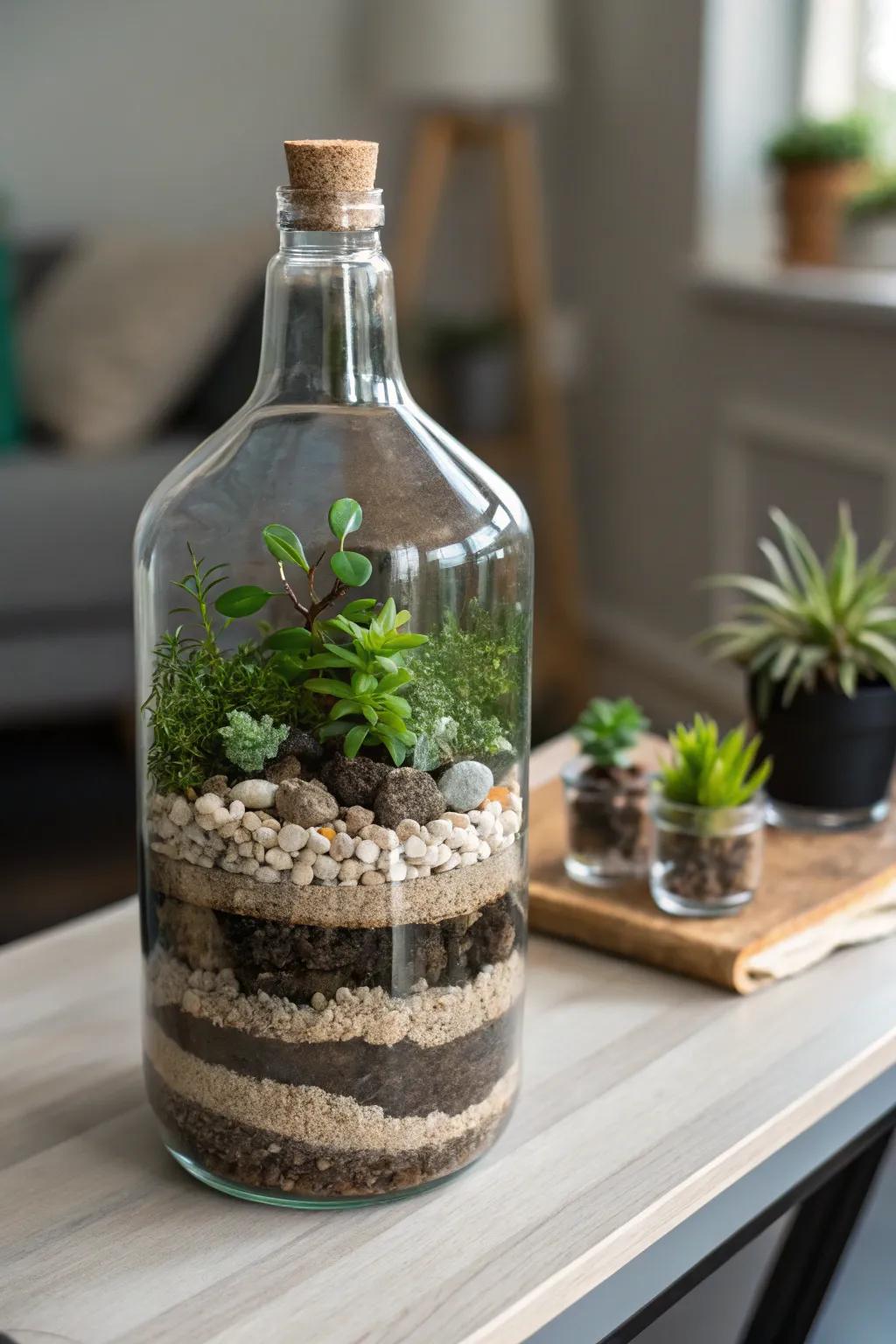 Introduce the outdoors to your interior space through this delightful DIY glass garden, ideal for injecting a hint of greenery into your minimalist area!
