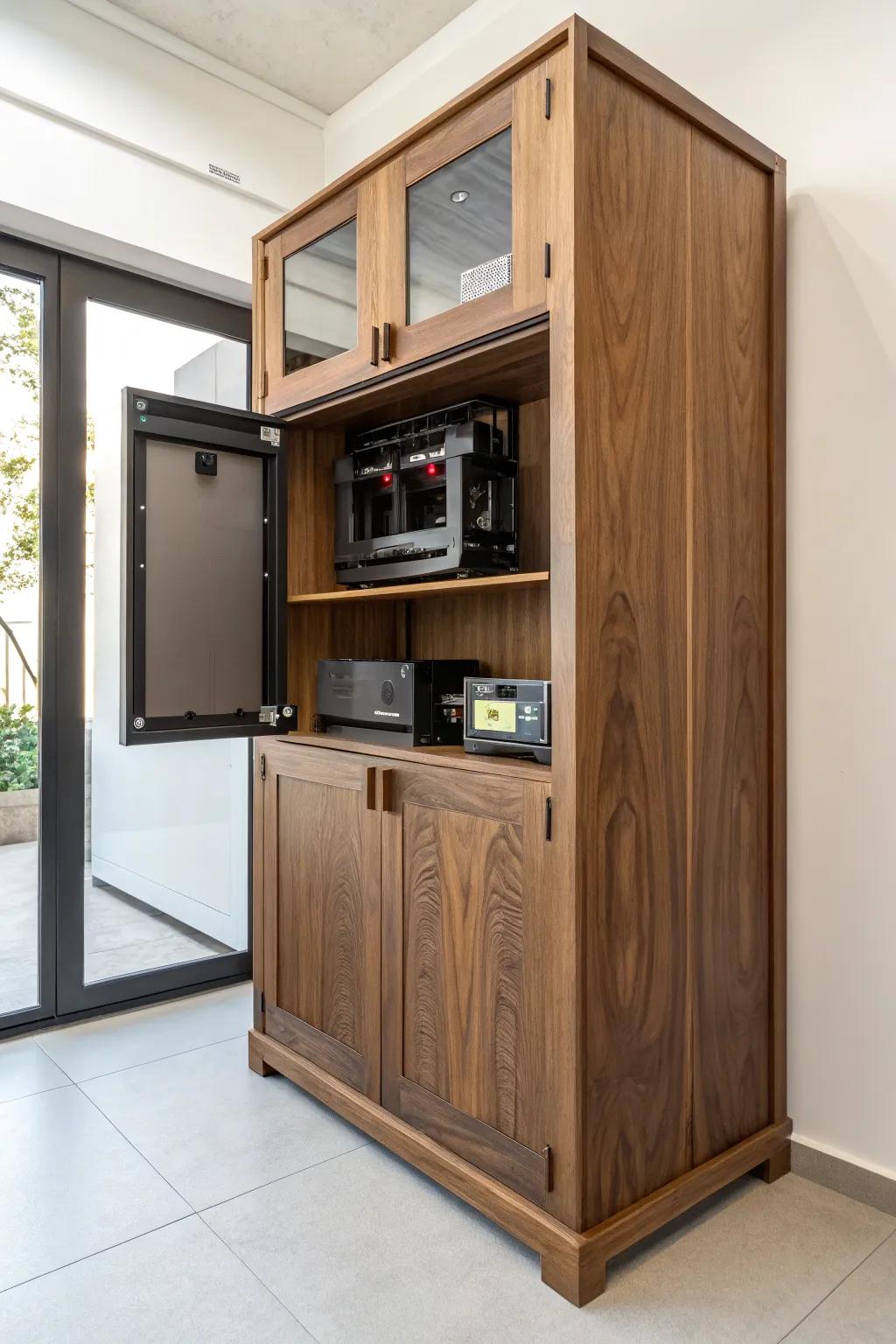 Enhance your workspace with a custom-built unit for your Digital Fabricator, blending organization with timeless artistry.