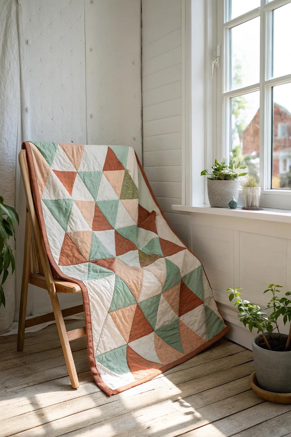 Geometric Harmony: A contemporary art quilt that speaks the language of minimalism and natural elegance.