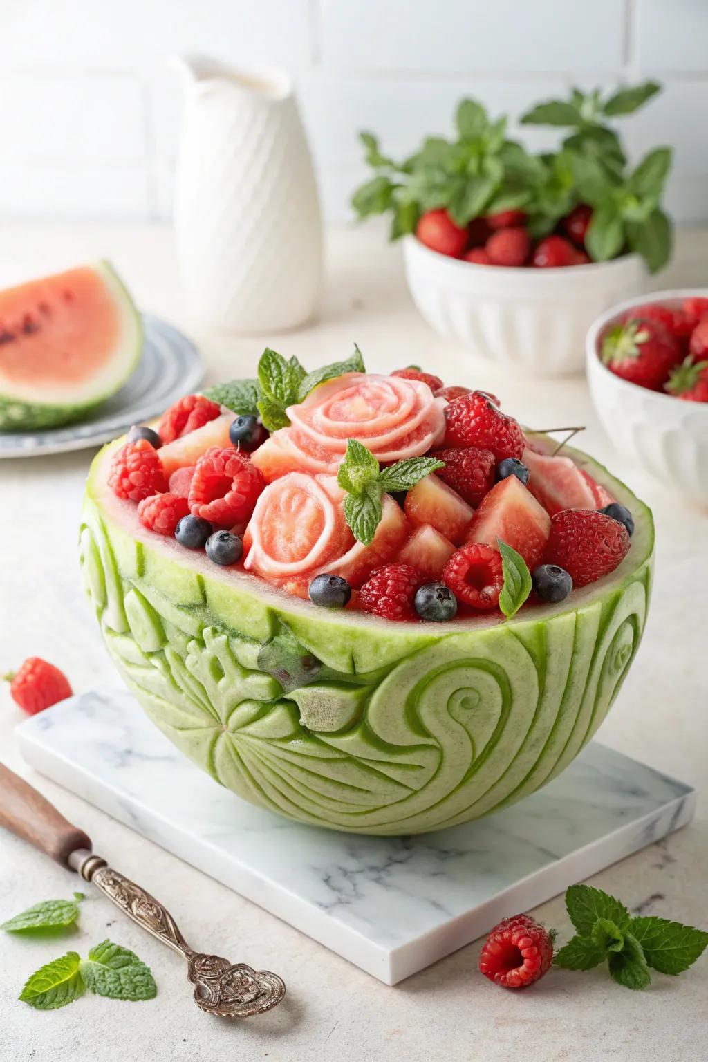 Elevate your fruit salad with this artistic tropical fruit vessel—where simplicity harmonizes with natural charm.