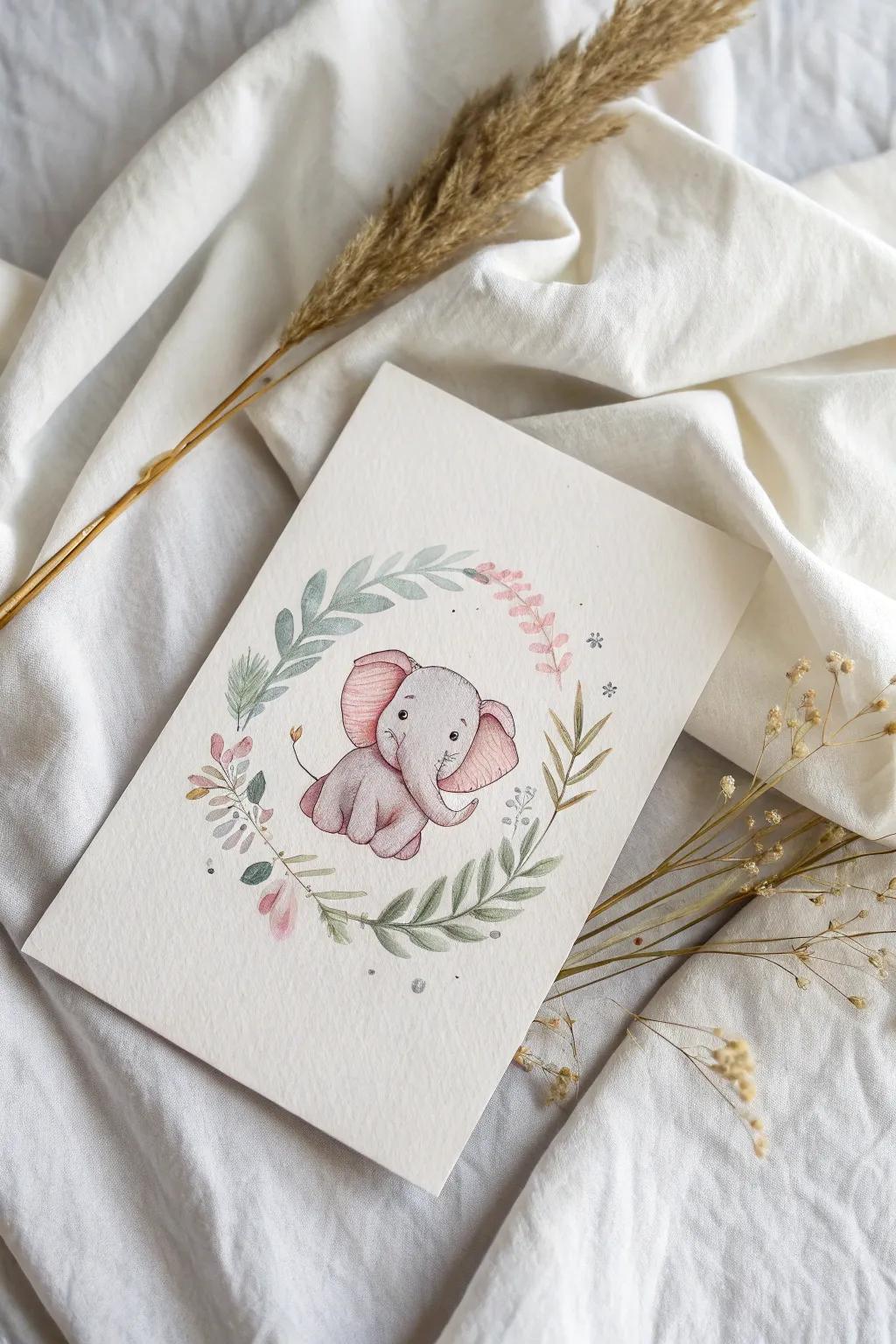 Enjoy the simplicity of this adorable elephant baby card, ideal for warmly welcoming a little one with a dash of whimsical elegance.