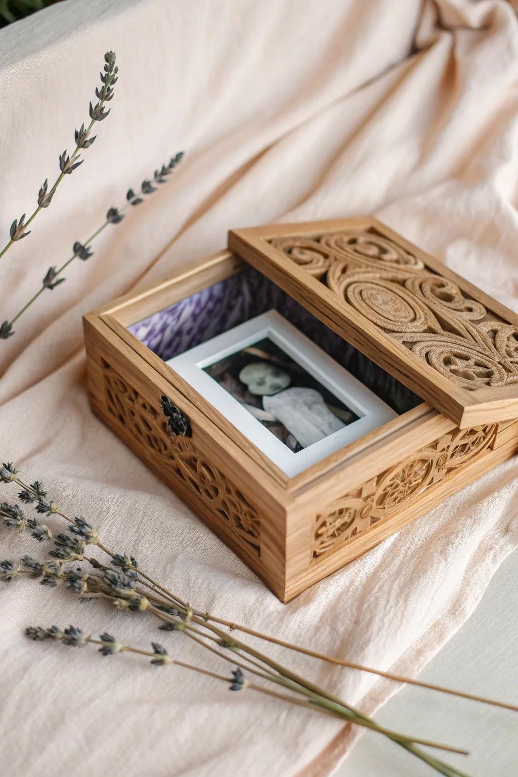 Treasure the initial precious instants with an exquisitely fashioned sonar relic crate.