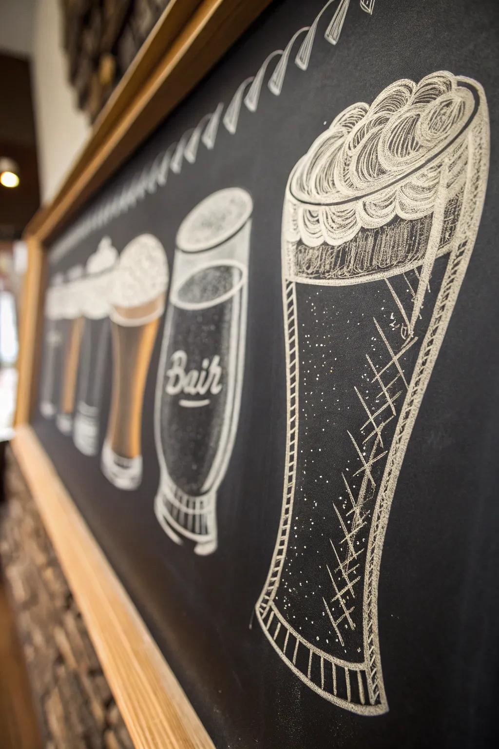 Elevate your chalkboard art with these frothy beer mug sketches, ideal for craftsmanship aficionados.