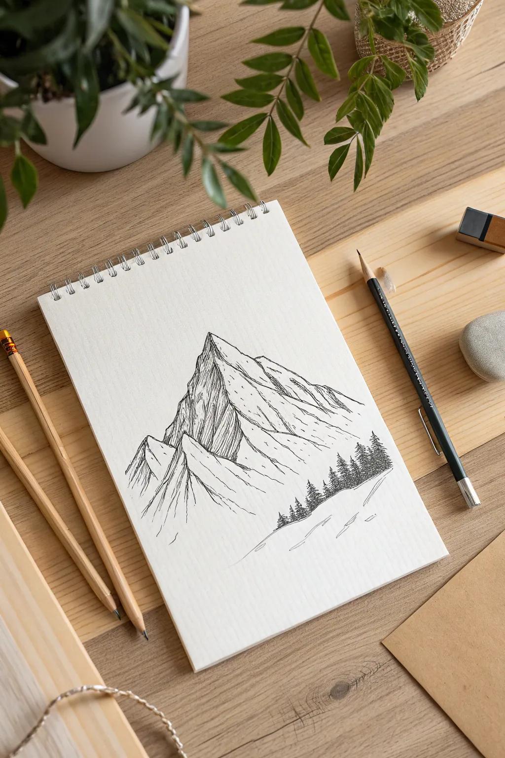 Capture the essence of untamed landscapes with a minimalistic yet striking mountain sketch, the perfect addition to your minimalist sanctuary.