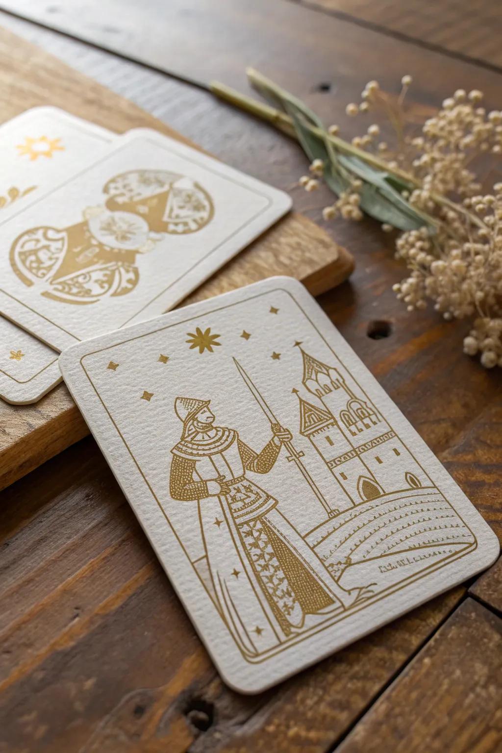 Enter a world of knights and castles through this sophisticated heritage card design.