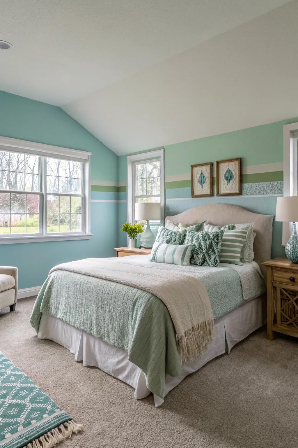 Soothing hues encourage a tranquil and restful setting.