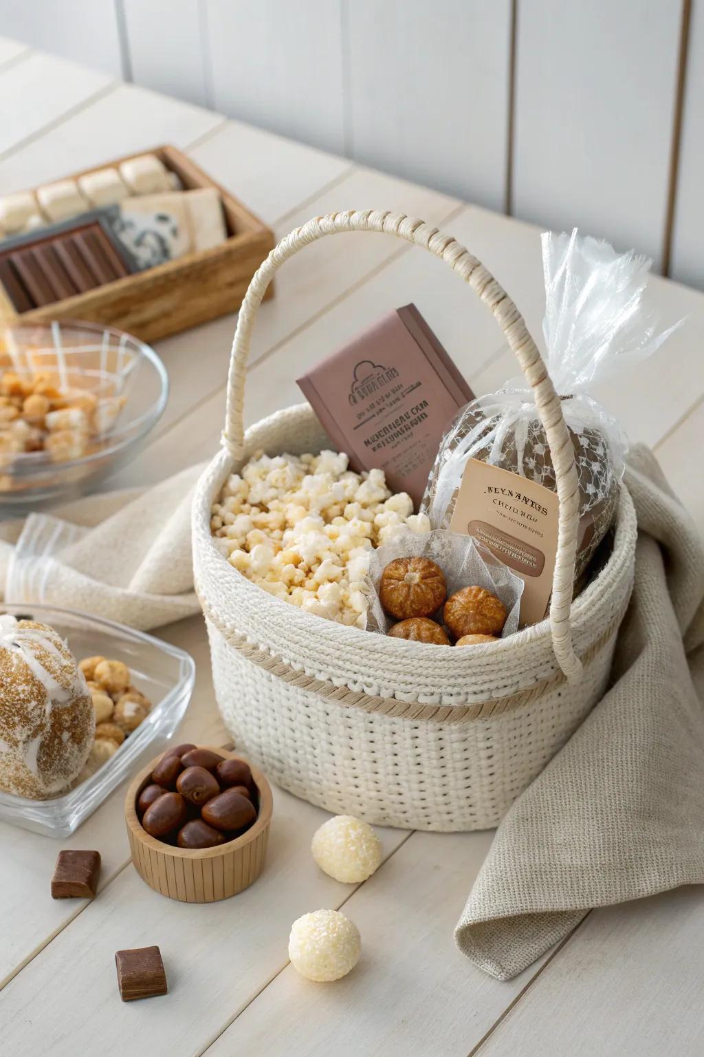 Elevate your peaceful evenings with a themed confectionery hamper, seamlessly merging minimalist grace with boho allure.