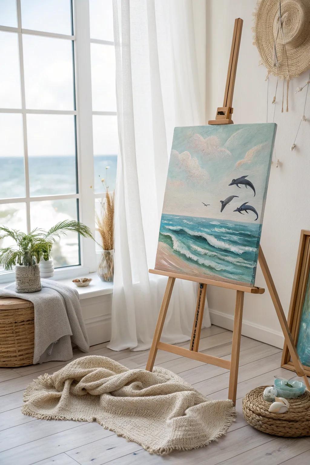 Unleash tidal waves of creativity with this captivating ocean canvas painting, perfect for budding artists exploring the splendor of the sea.