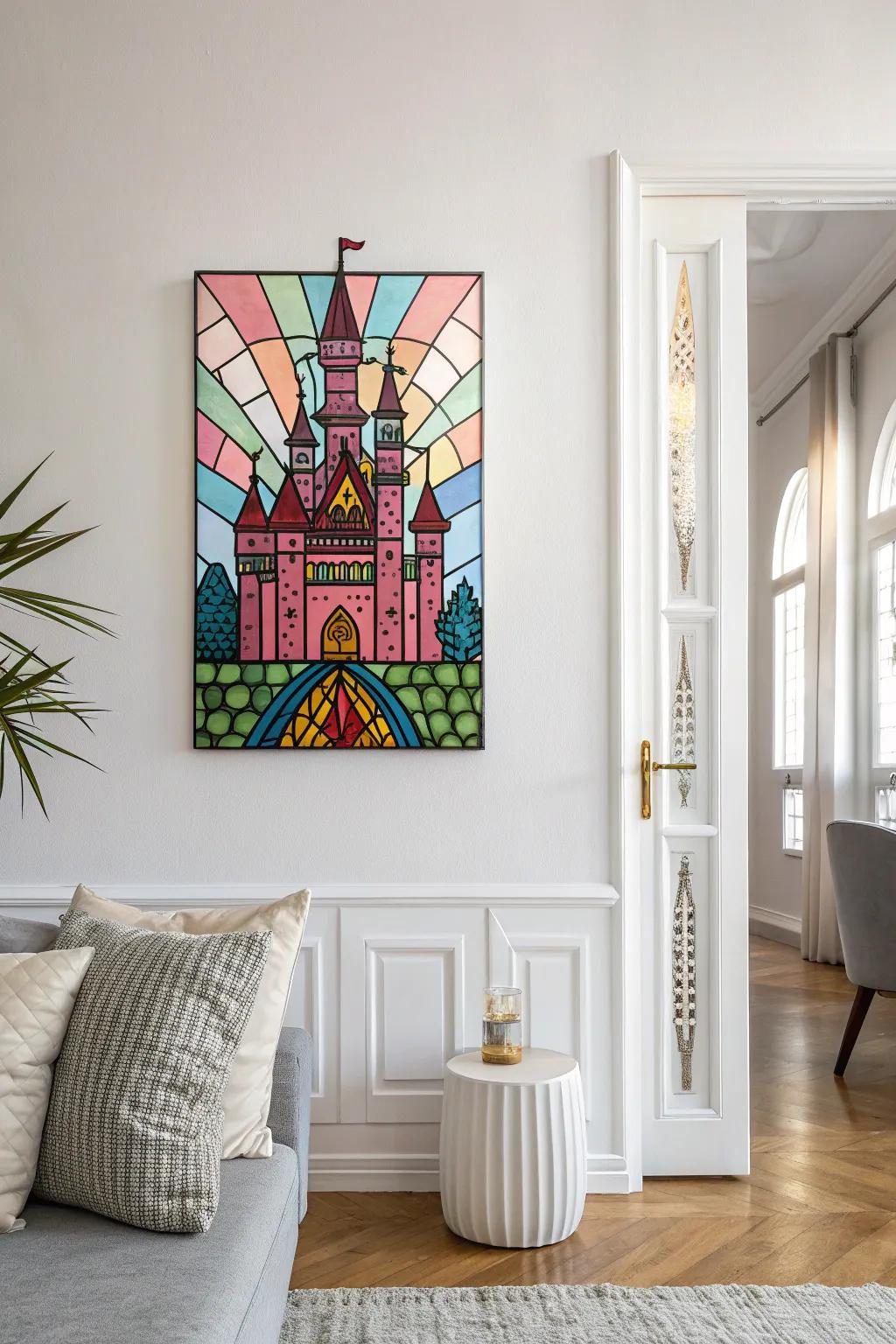 Transform your ambiance with the bewitching radiance of a stained glass castle artwork, where artistry converges with bewitching splendor.