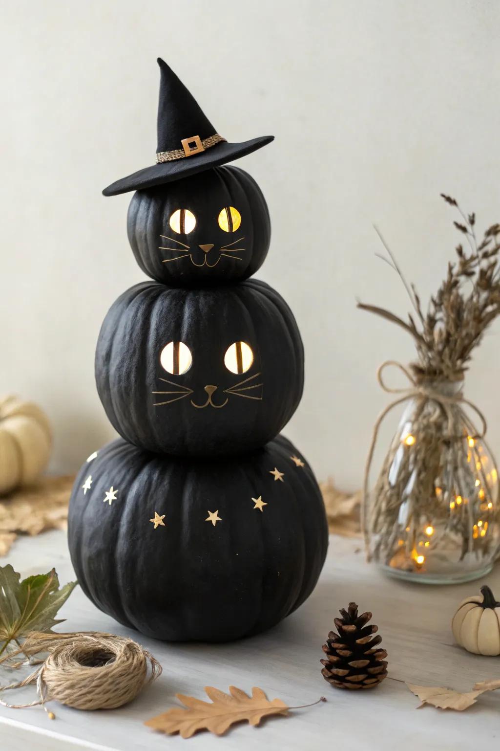 Enhance your Halloween décor with a chic assembled dark feline form, ideal for a minimalist dash of enchantment!