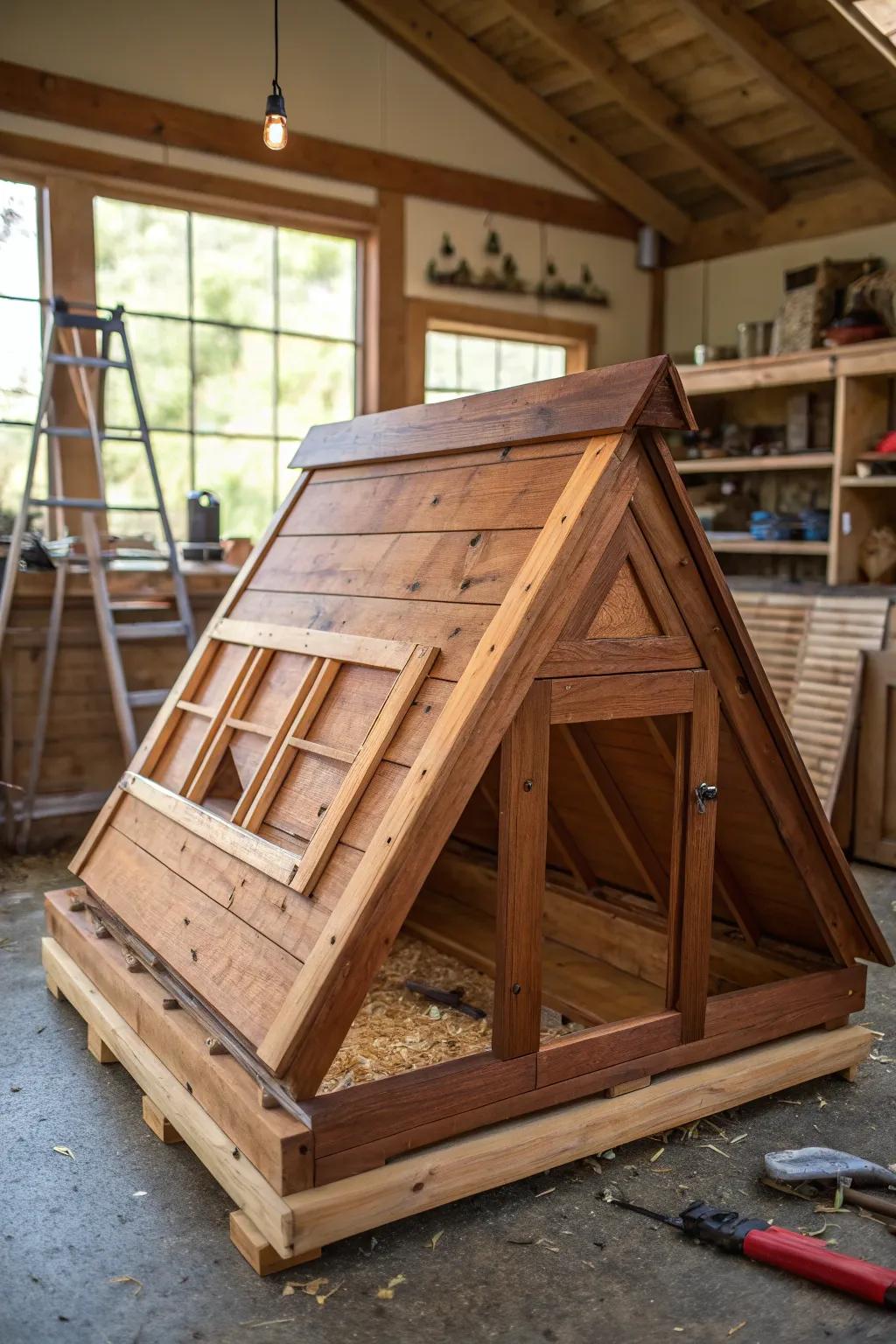 Constructed with precision: a durable triangular chicken perch that harmonizes simplicity with resilience.