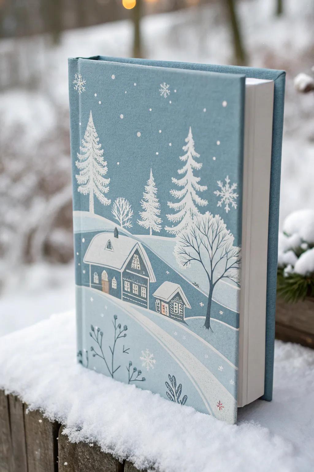 Appreciate the calm charm of a frigid landscape with this exquisitely designed book cover, ideal for a snug winter read.