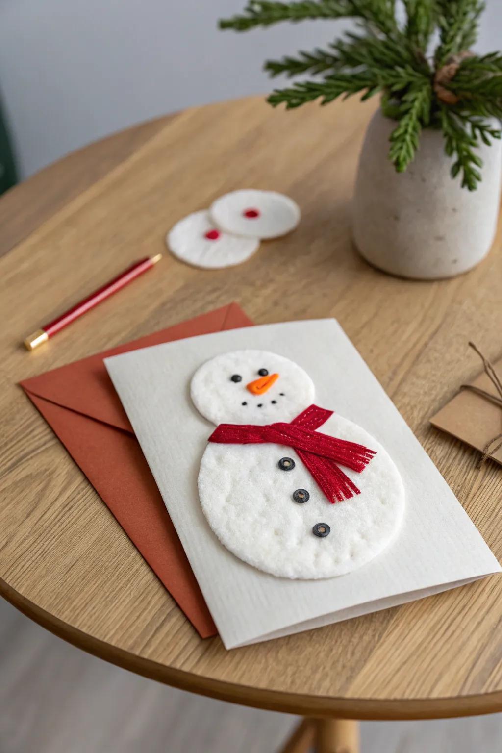 Infuse a hint of wintry wonder indoors with this delightful fluff snow person card!
