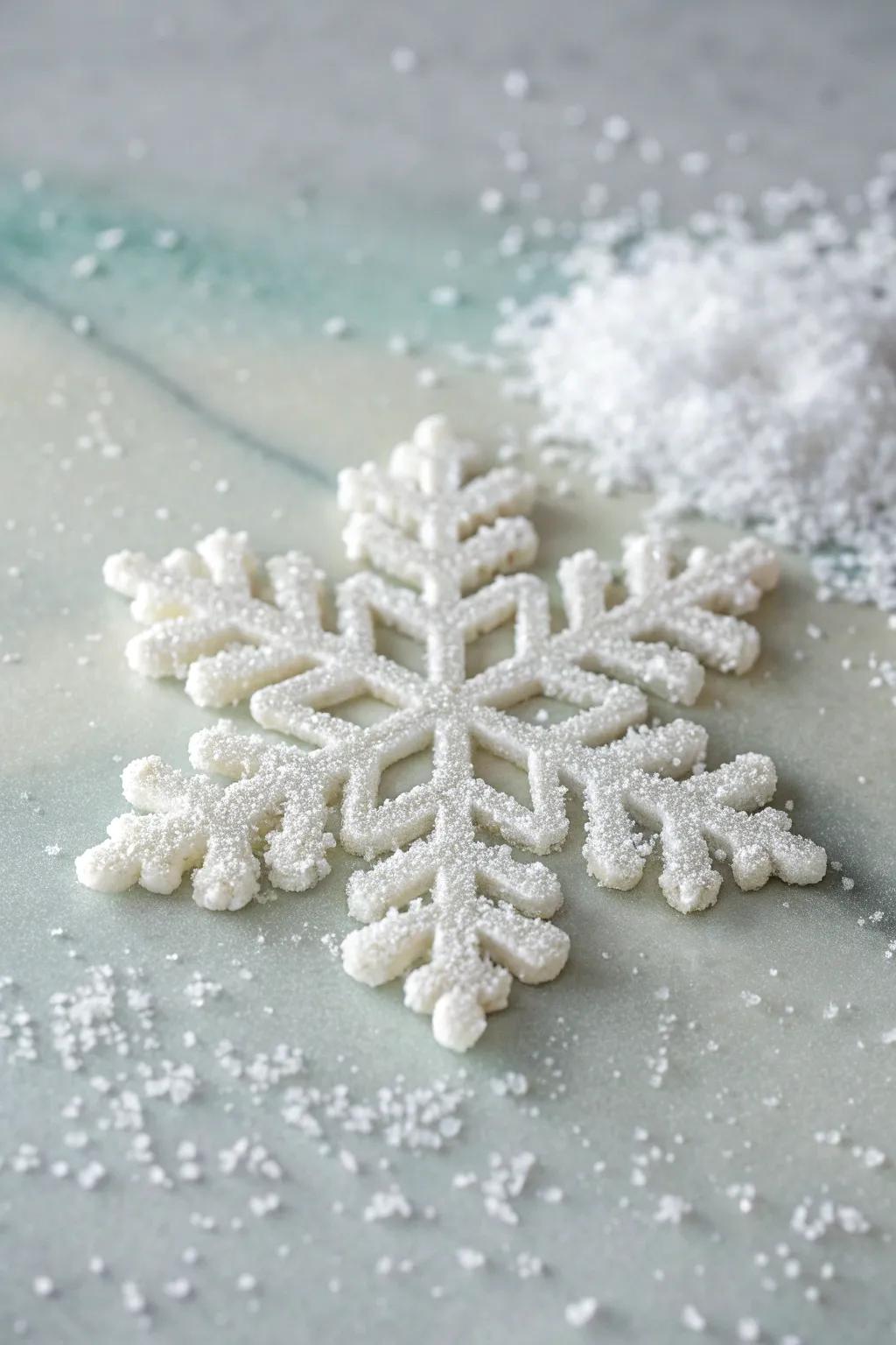 Craft your own winter wonderland with this enchanting salt snowflake creation, where simplicity meets artistry.