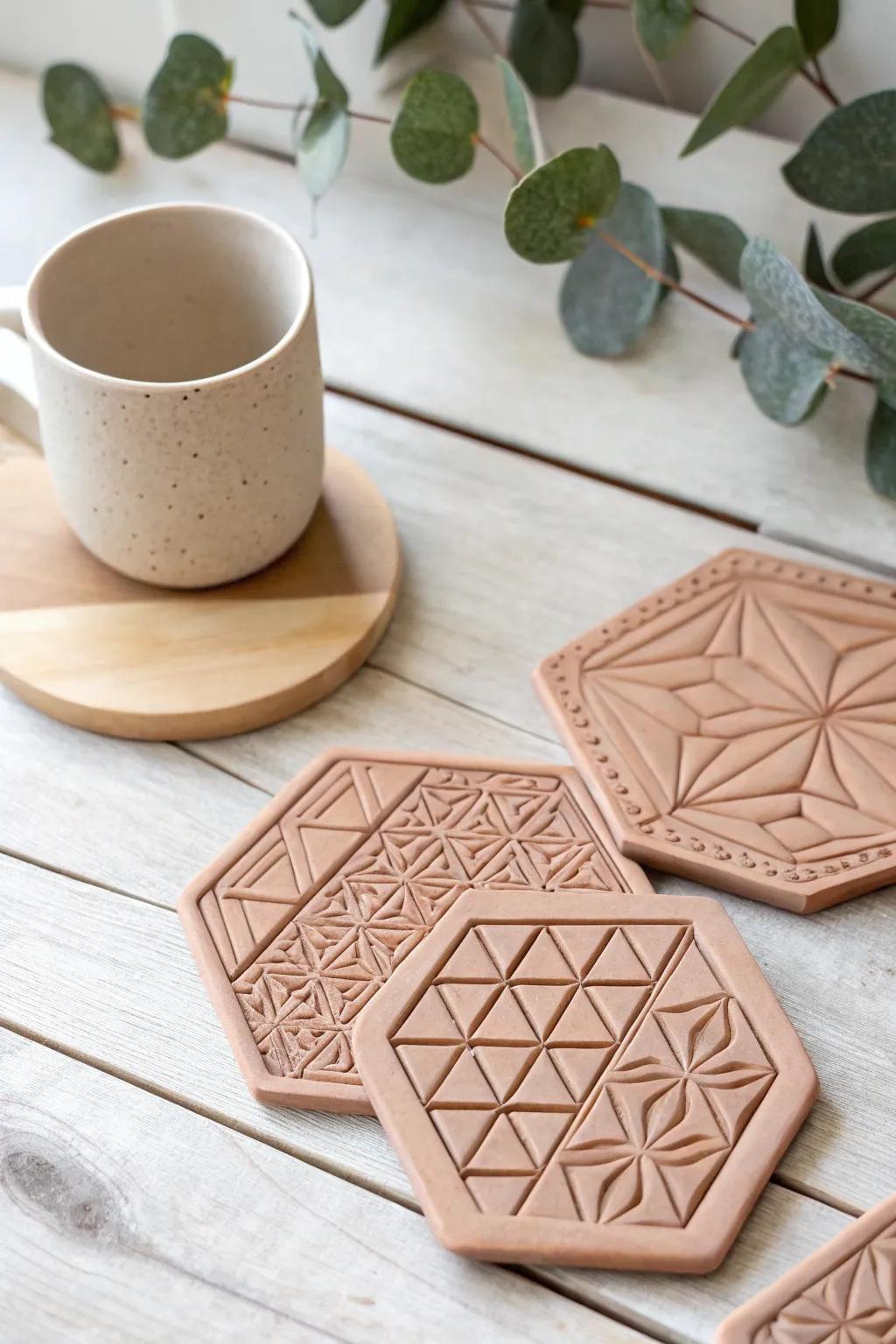 Elevate your table's look with these chic geometric coasters—where contemporary design meets classic charm.