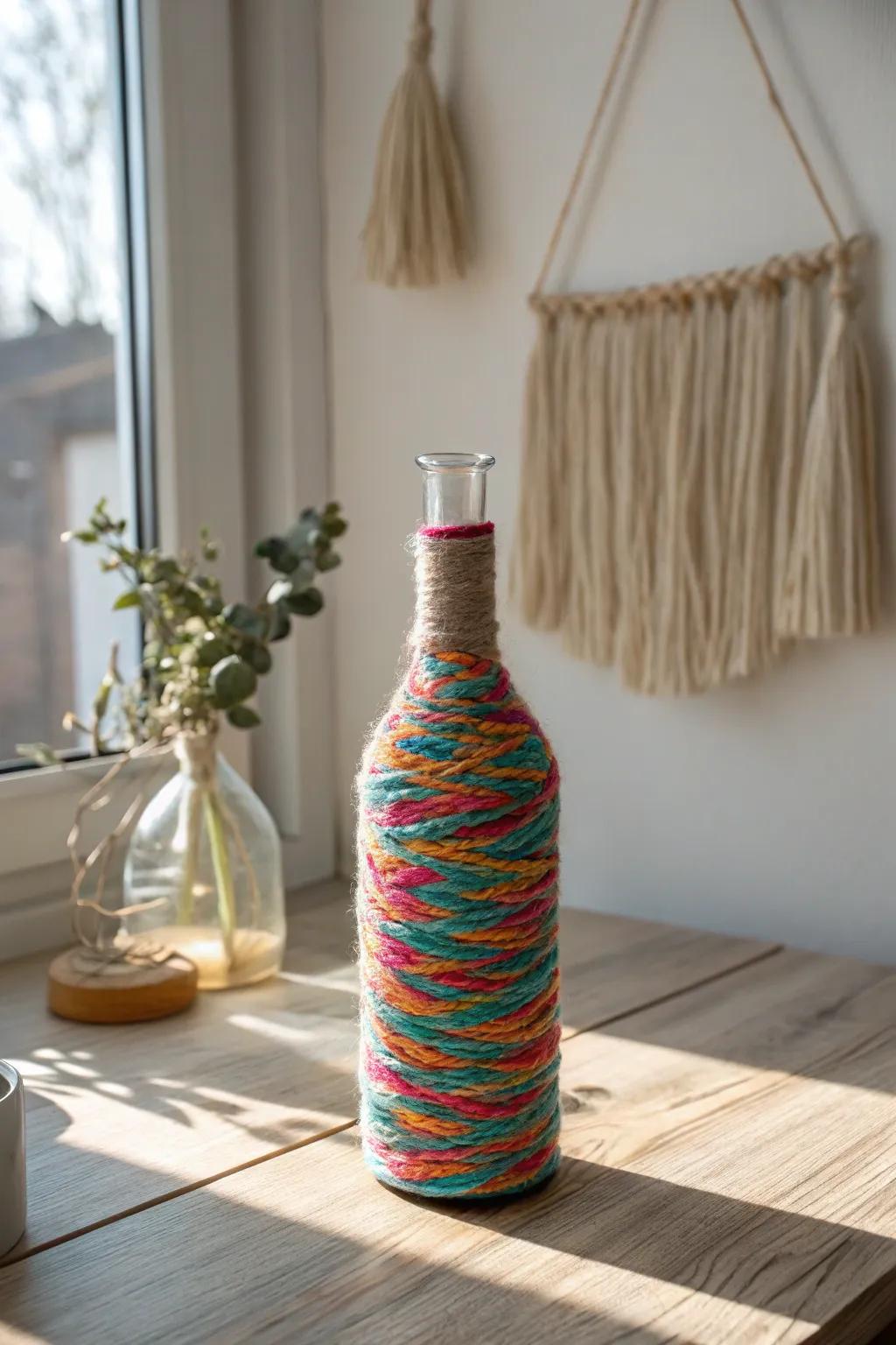 Revolutionize your ambiance with a vibrant stroke of artistry: Yarn-clad vessels infuse vivacity into any area.