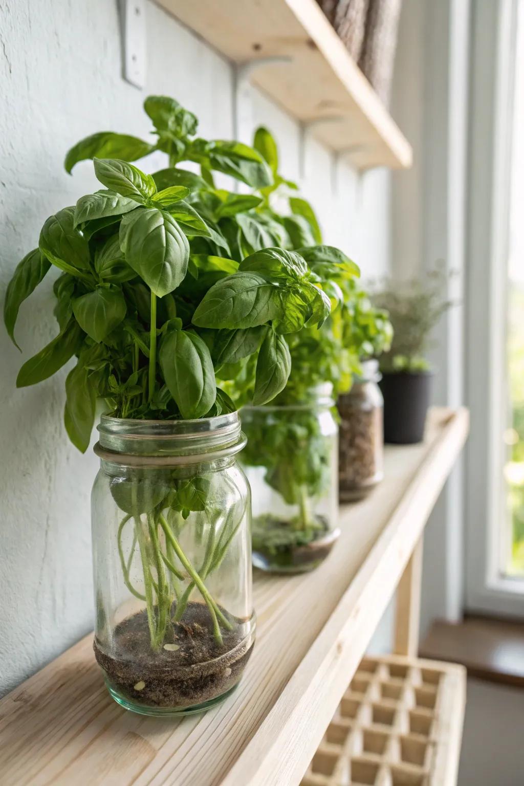 Enrich your kitchen environment with a hint of verdure: Construct an understated apothecary jar herb garden!