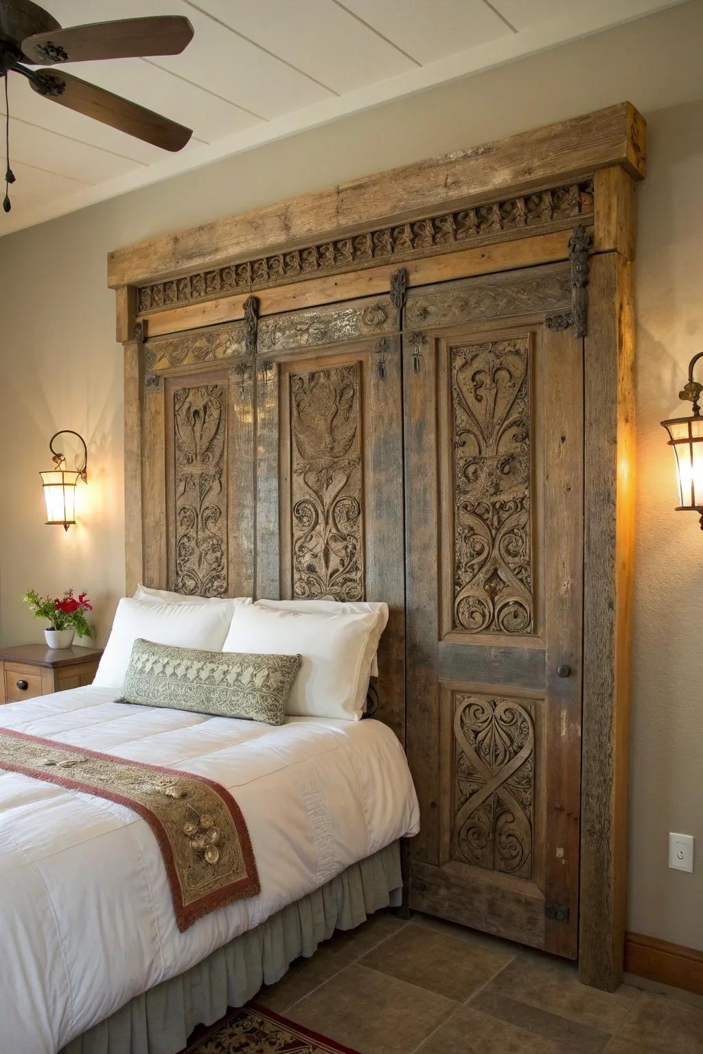 Transform your space with a headboard that narrates a story, revealing the allure of vintage artistry.