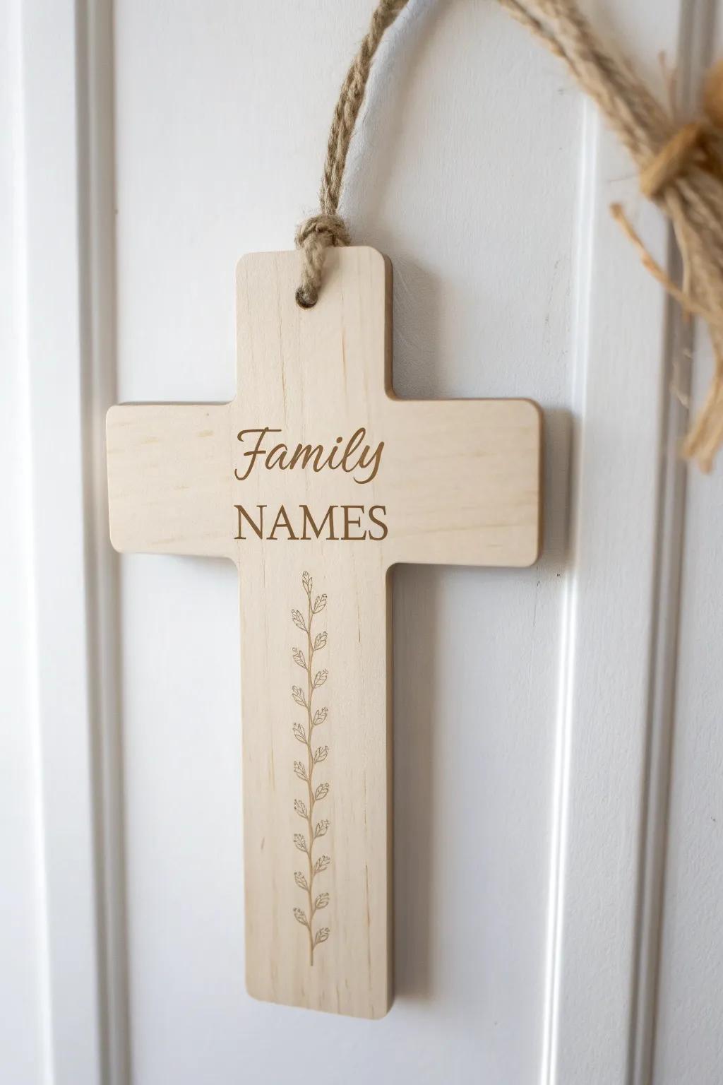 Welcome all with an elegant personal touch: a bespoke name cross conveying volumes through simplicity and style.