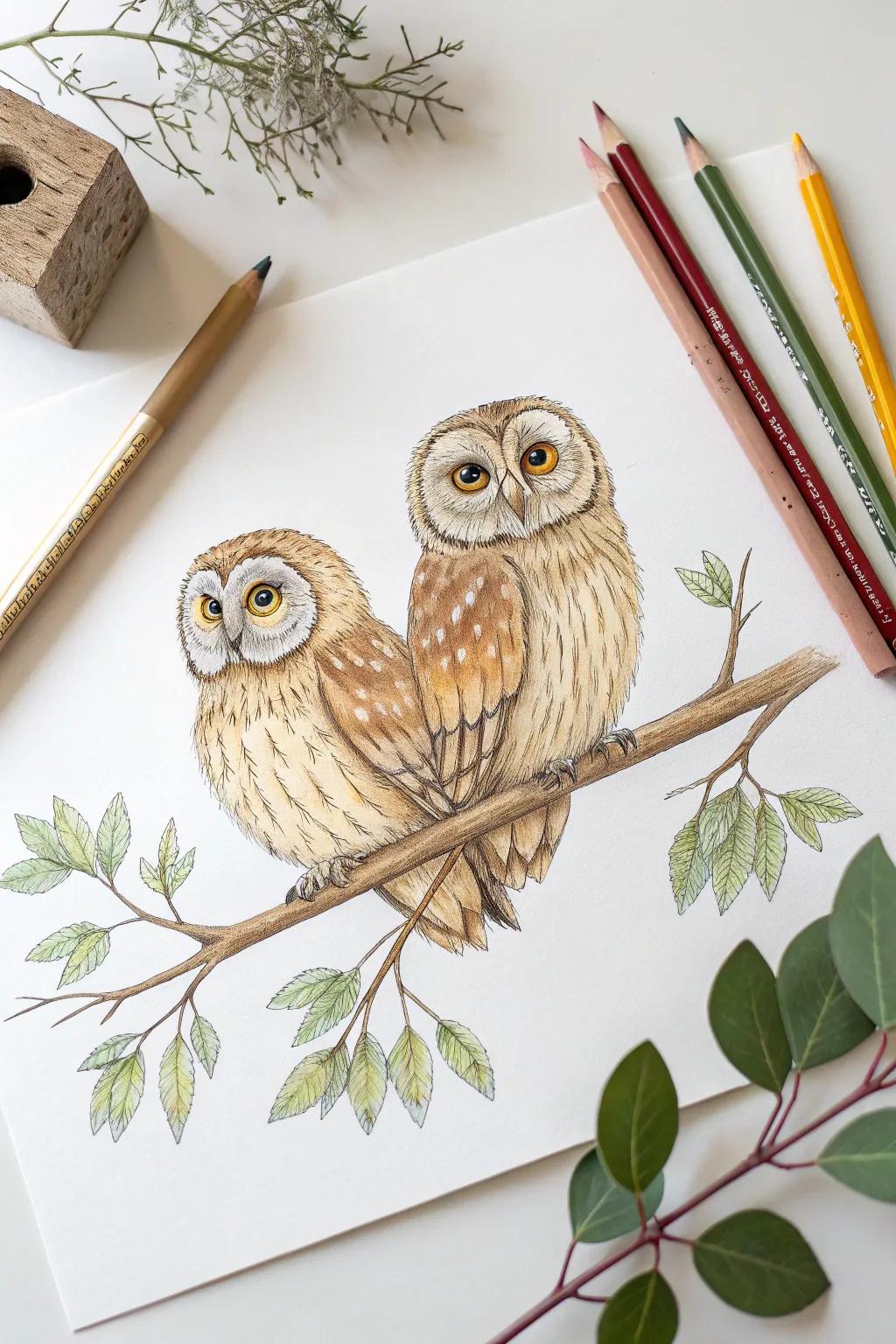 Uncover the charm of endearing owls, beautifully sketched with a minimalist touch.