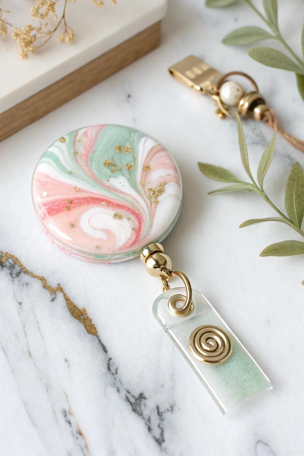 Uncover the elegance of resin artistry: Craft your own breathtaking badge reel with a hint of minimalist and boho charm.