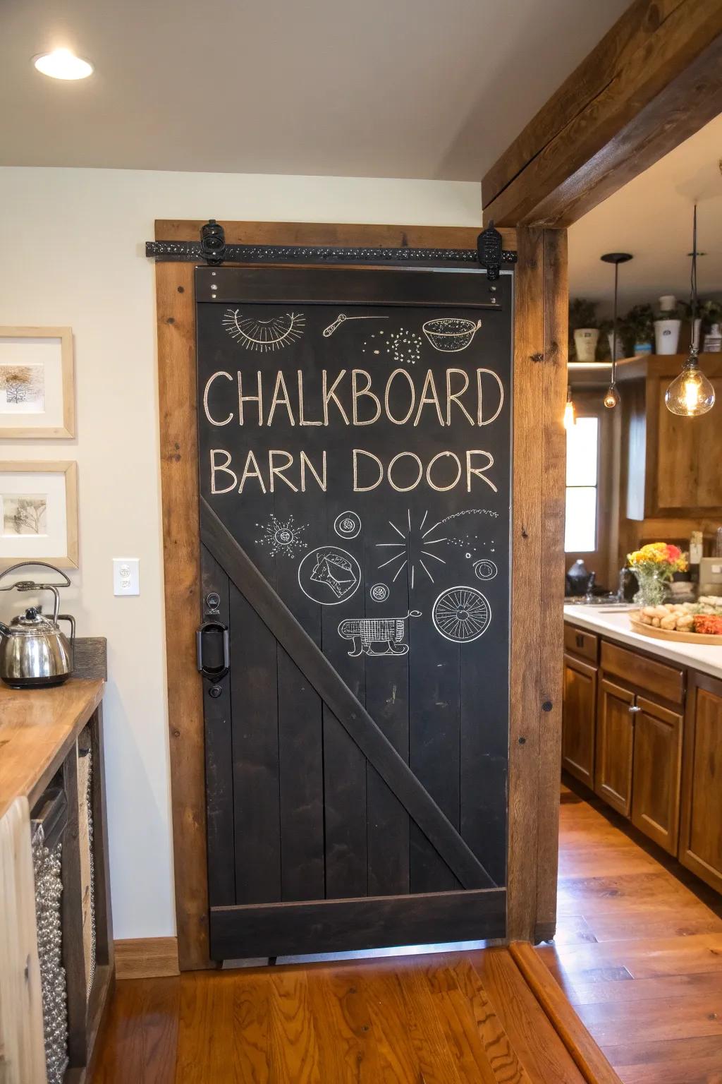 Redefine your area using a captivating slate board barn door—where usefulness converges with family enjoyment.