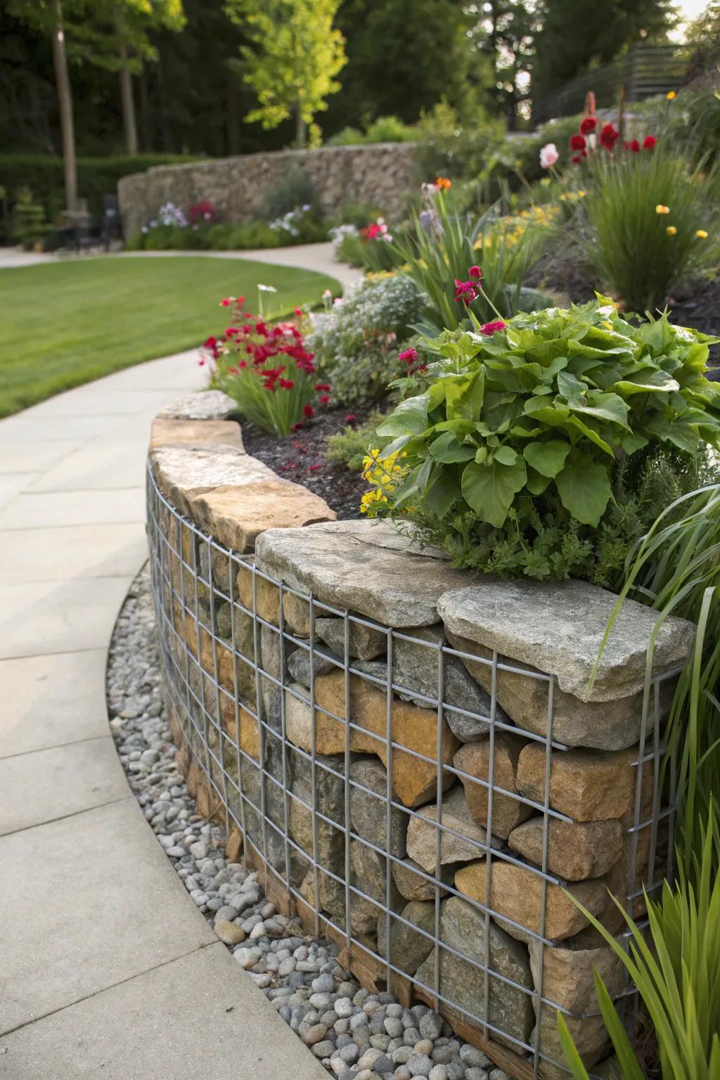 Revamp your garden with the finesse of contoured gabion planters for an element of handiwork.