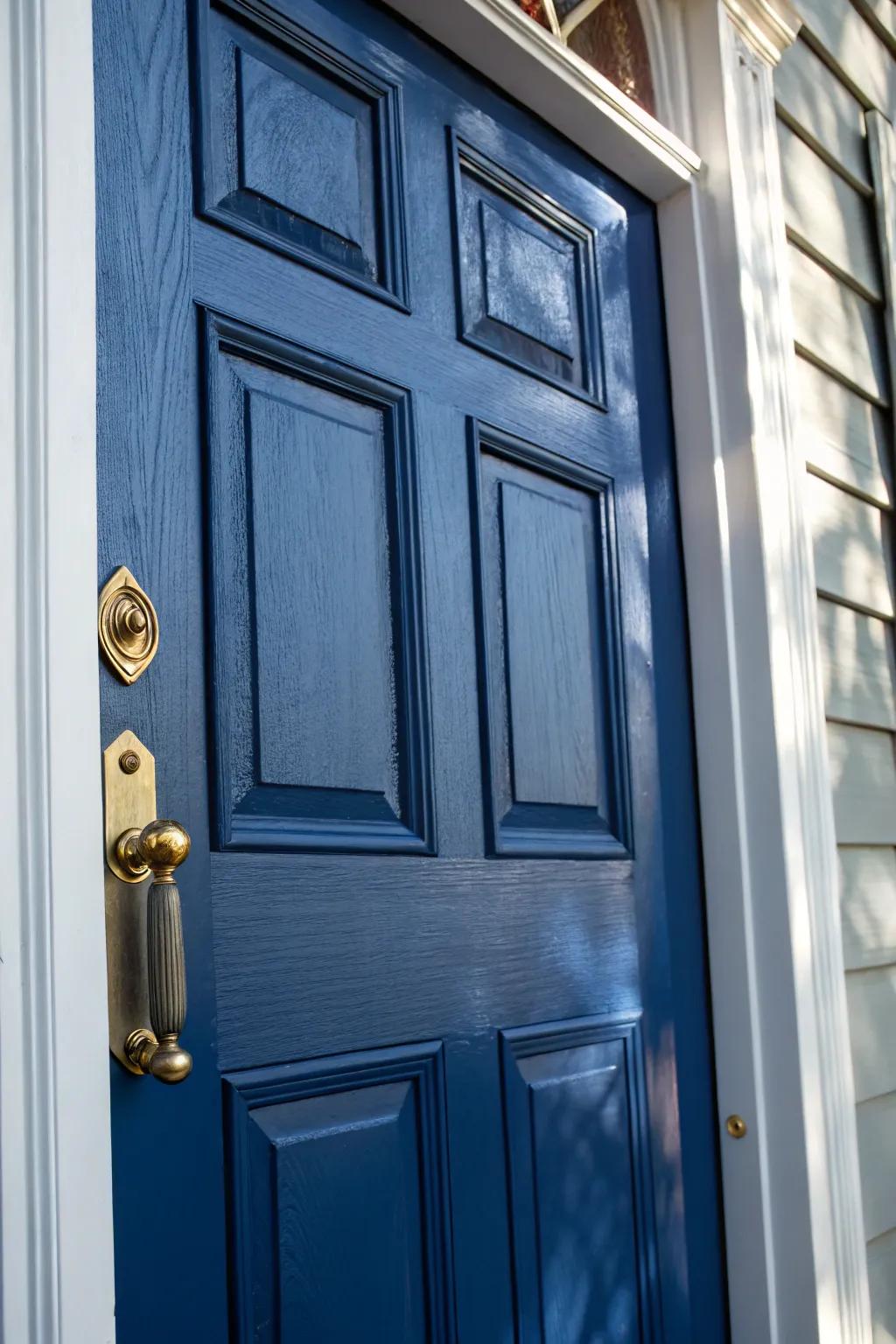 Transform your abode’s welcome with ageless elegance—a front portal rendered in a freshly applied profound cerulean.
