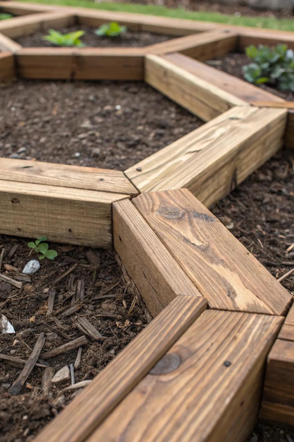 Enhance your garden with meticulously crafted symmetrical timber edging.