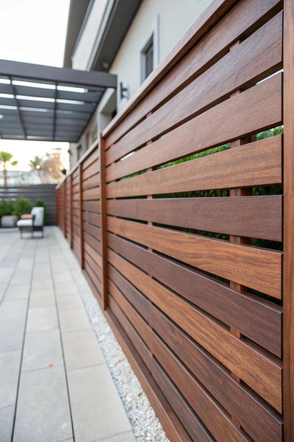 Elevate your outdoor retreat with the ageless sophistication of a meticulously crafted horizontal plank fence.