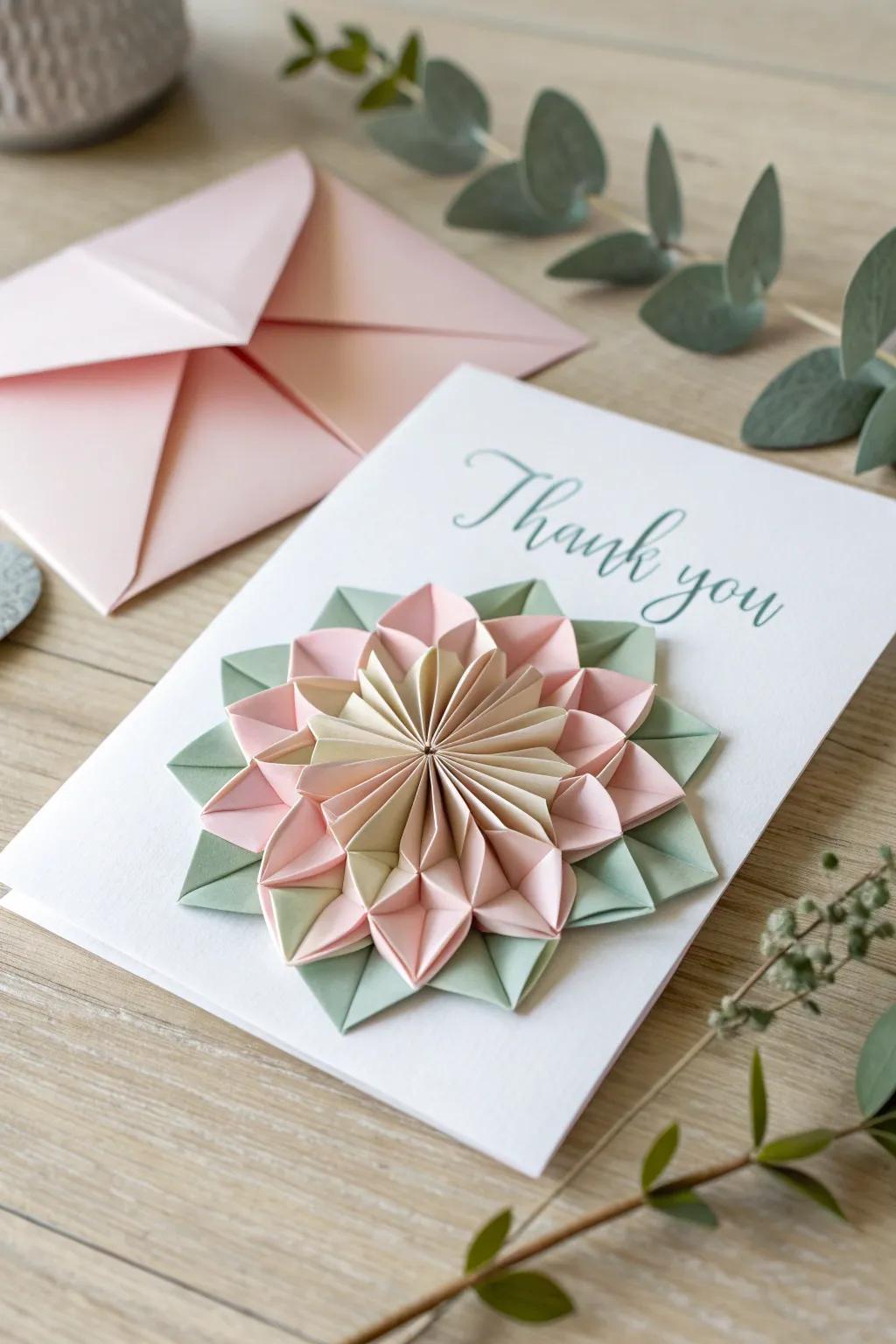 Infuse a touch of sophistication with origami artistry—perfect for heartfelt thank you cards.