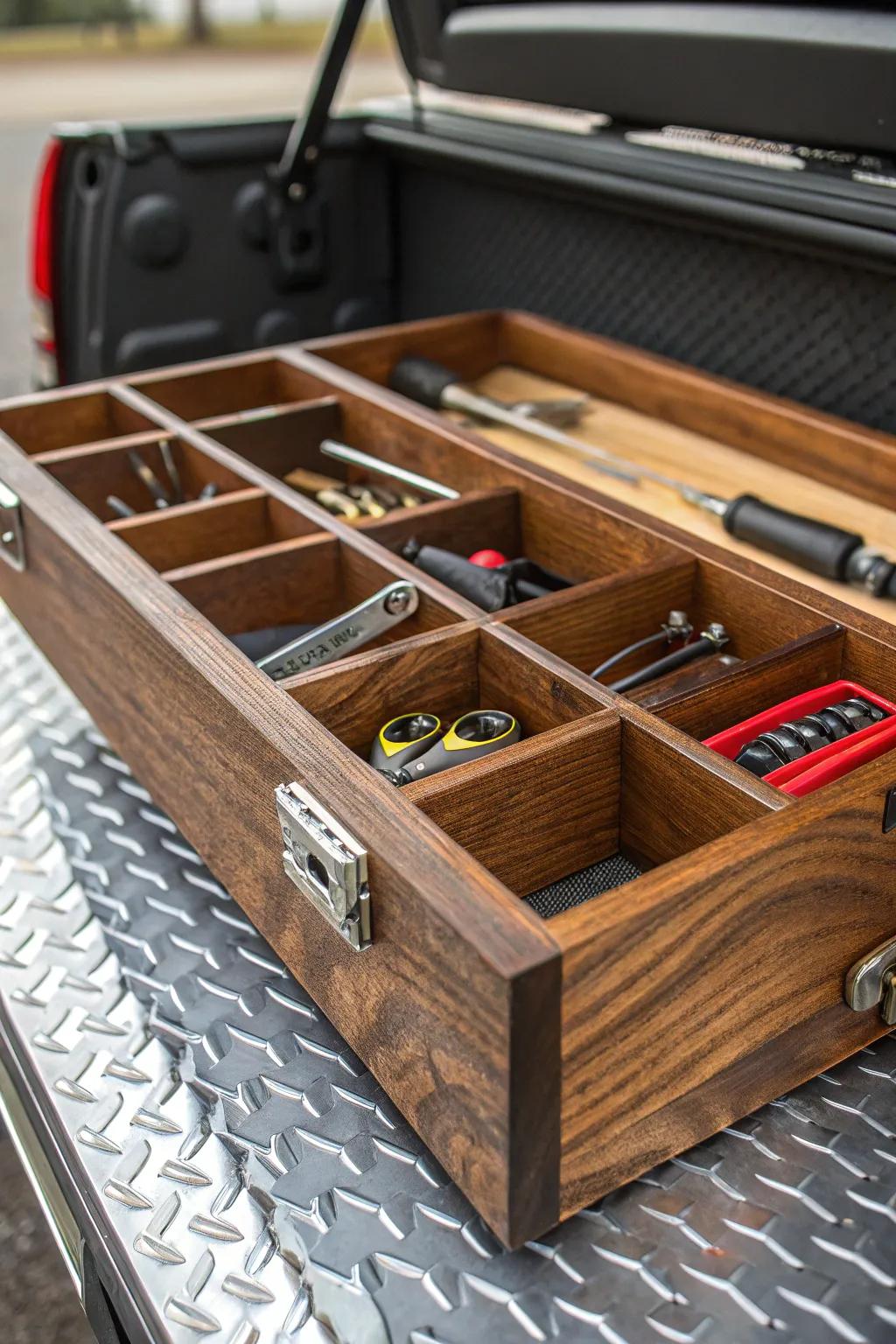 With handcrafted plywood dividers, you can master your workspace; the ultimate tool organization solution for your truck.